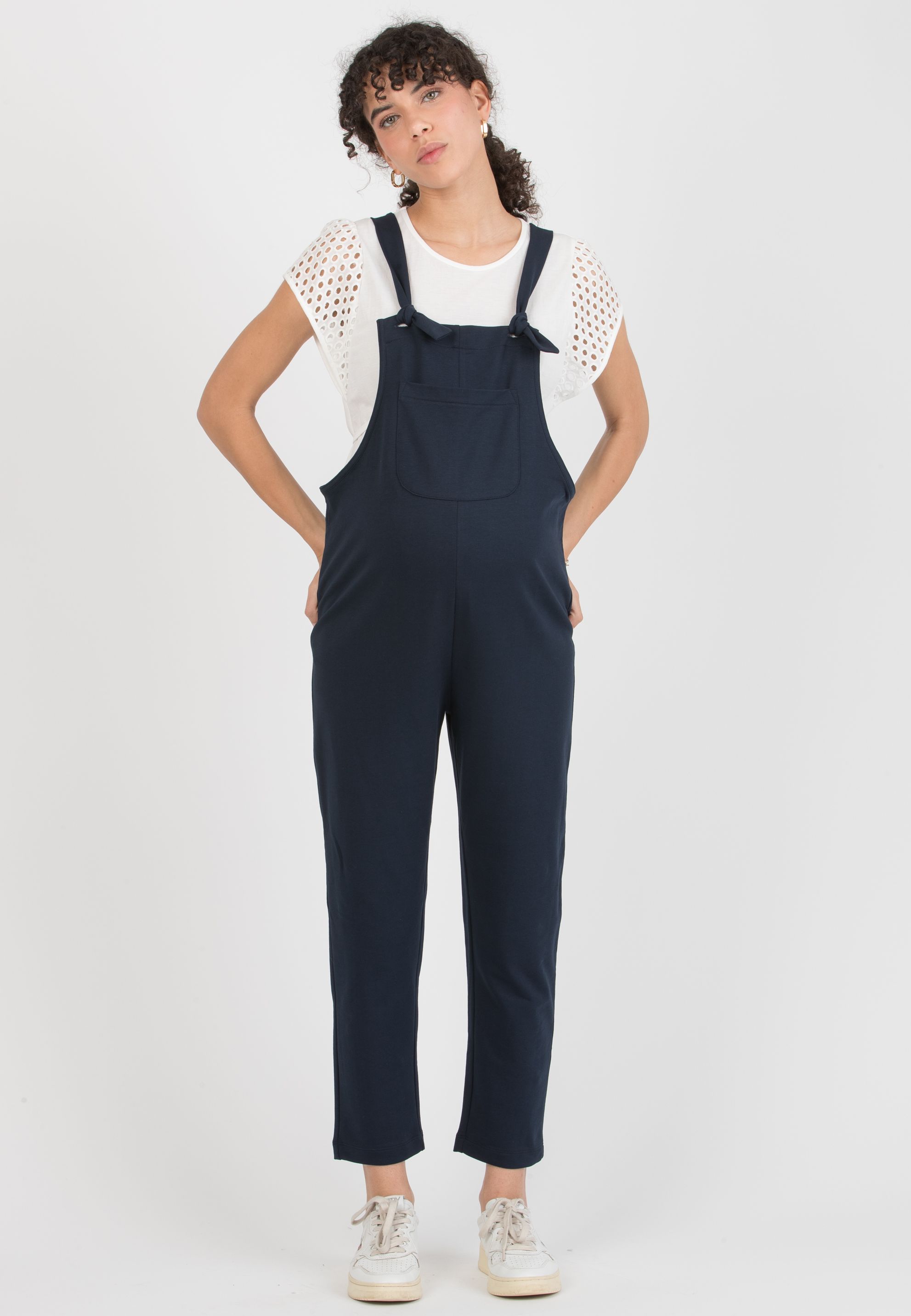 ESTER - Maternity Dungaree in Cotton Sweatshirt (Blue, XS)