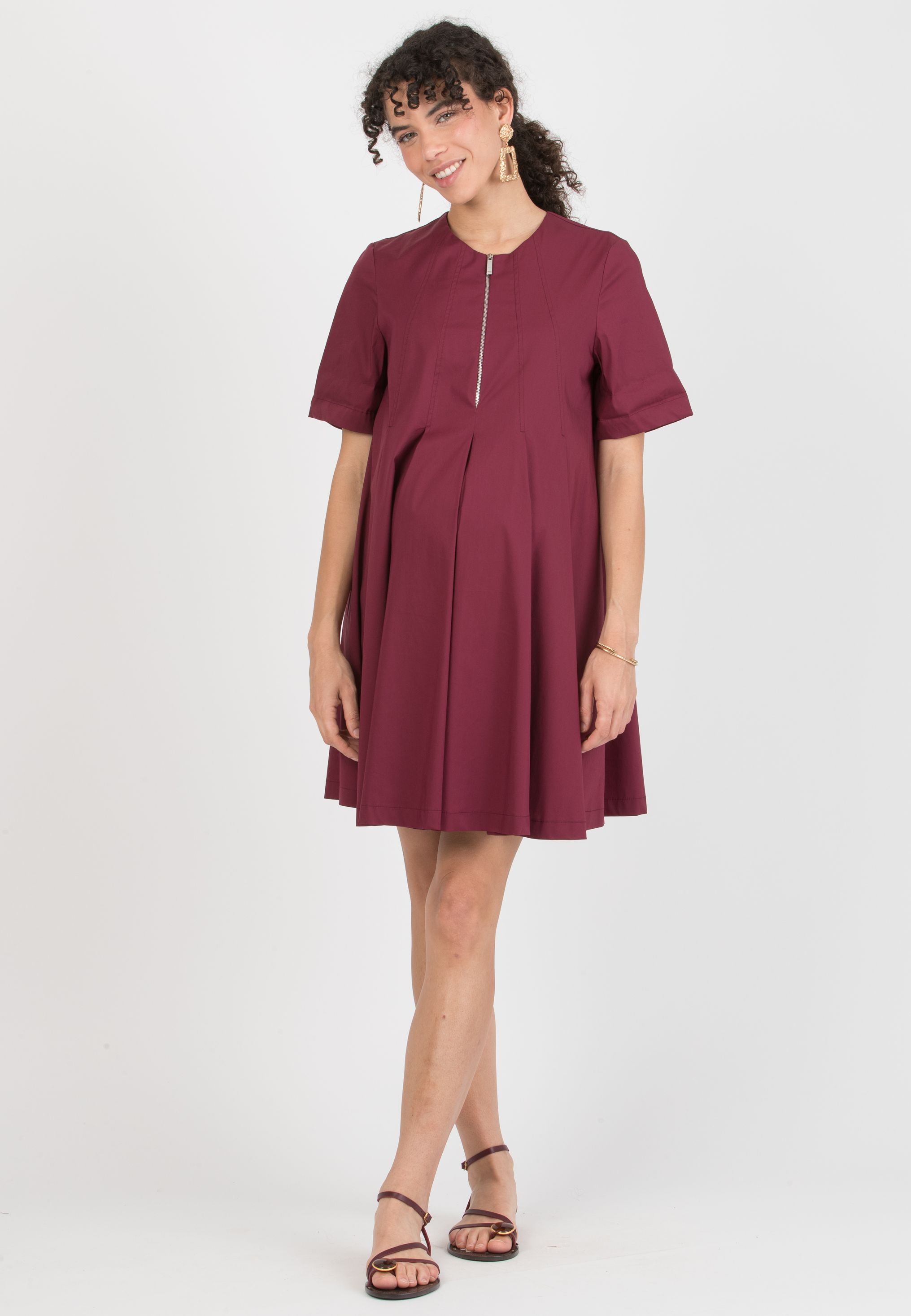 JULIET - Maternity & Nursing Dress in Stretch Cotton (Bordeaux)