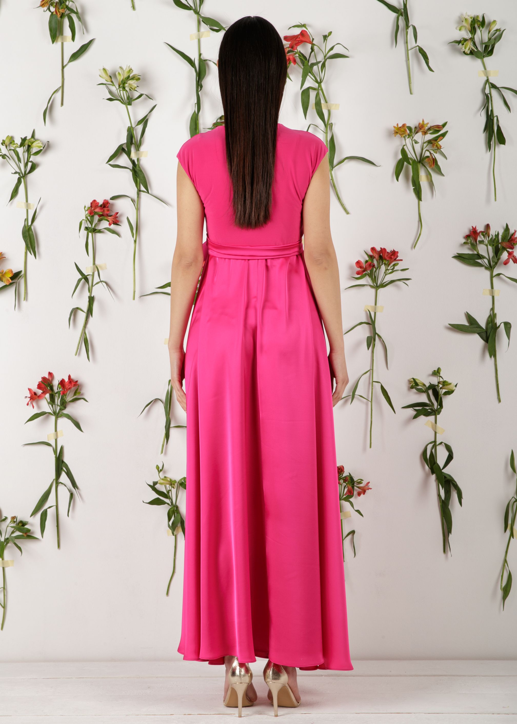 LUCREZIA - Maternity & Nursing Maxi Dress with Satin Skirt (Ciclamino)