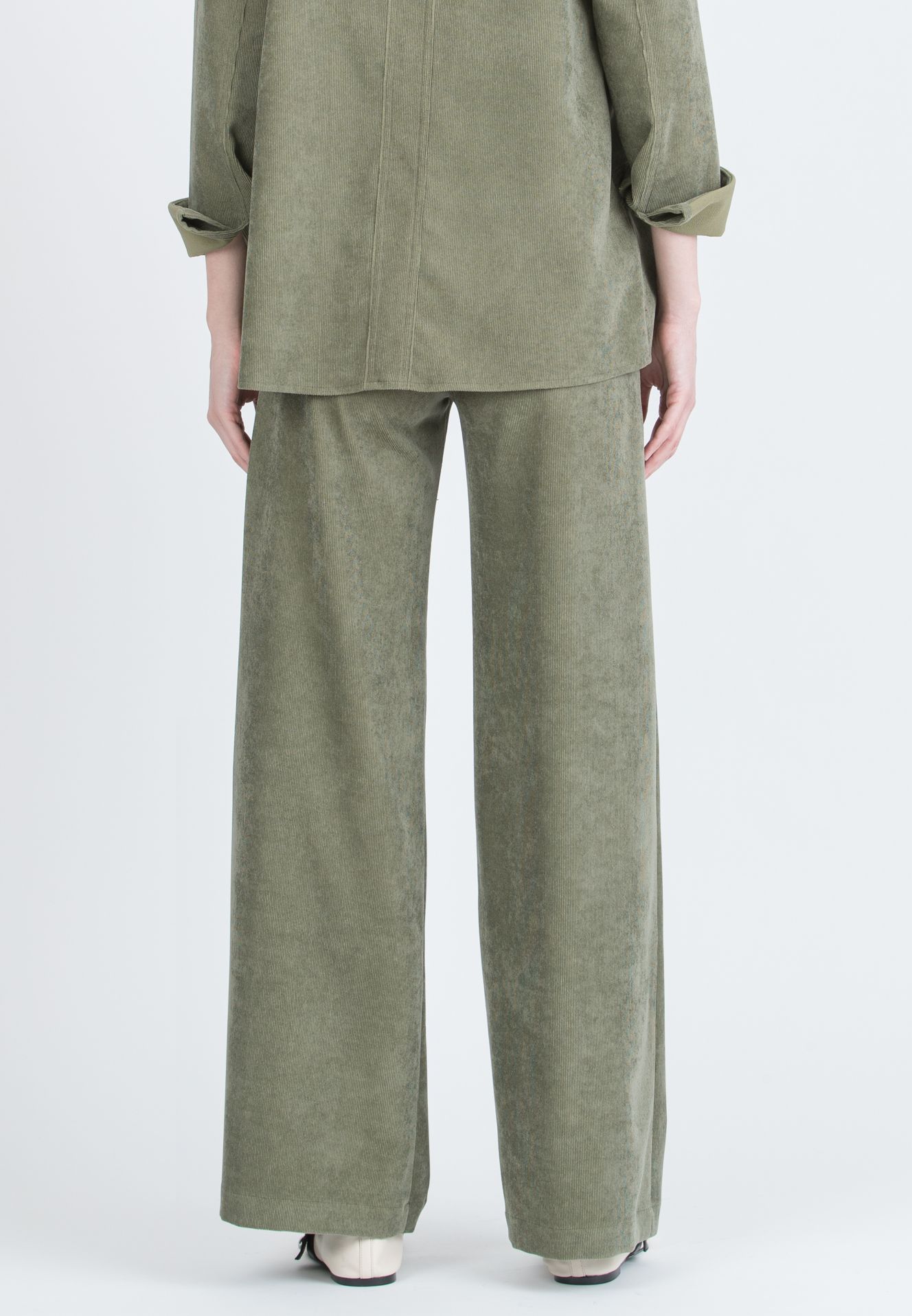 WINONA V - Palazzo Maternity Trousers in Soft Corduroy (Verde Militare)