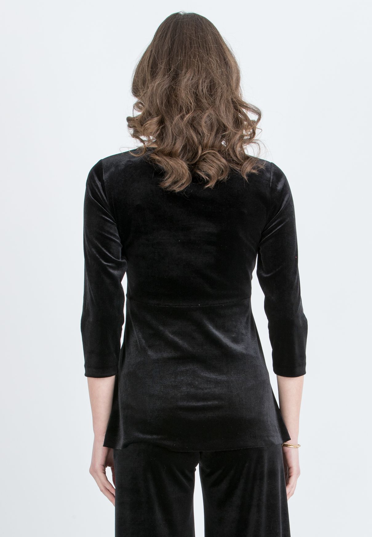 CAROLINA M – Maternity Velvet Top with Front Knot (Nero)