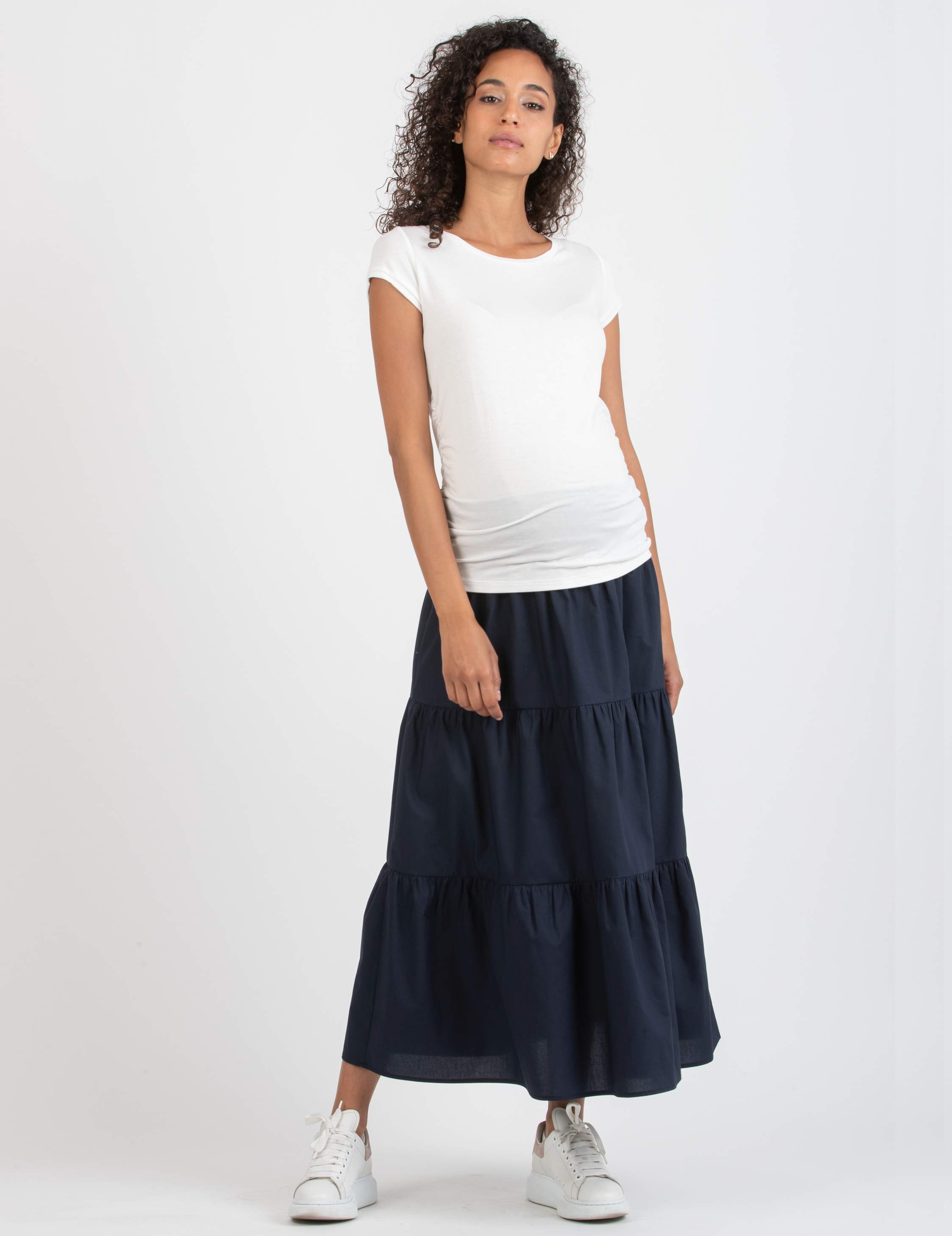 Maternity Skirt in Cotton Poplin with Wide Flounces (Blu)