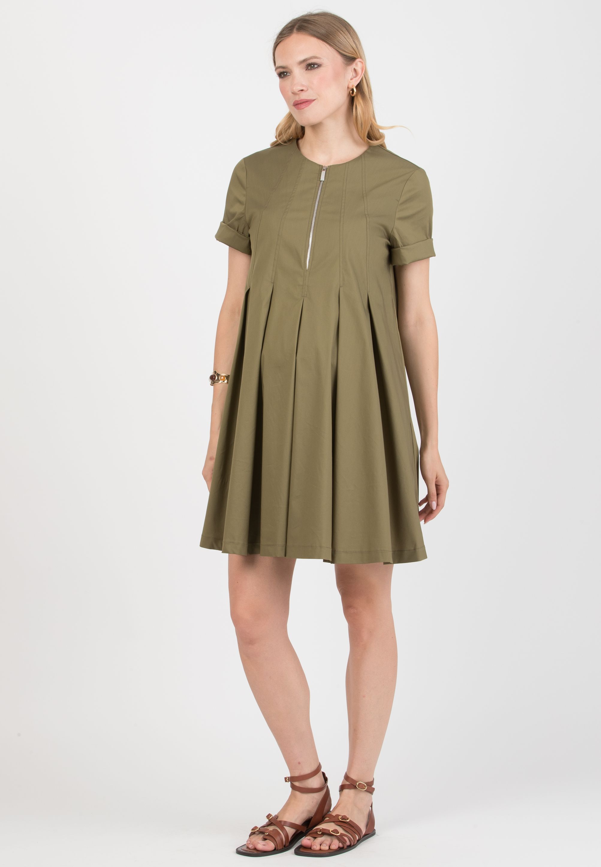 JULIET - Maternity & Nursing Dress in Stretch Cotton (Verde Militare)