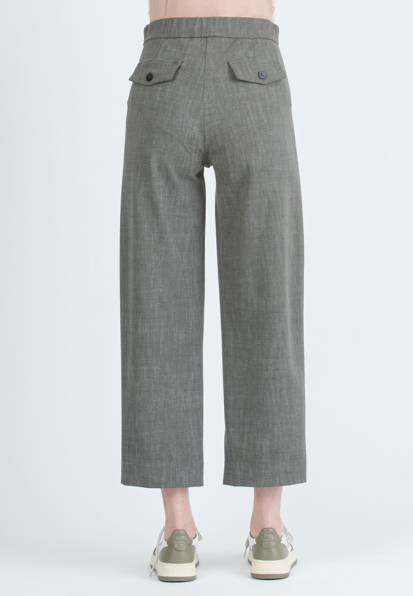 EVAN - Wide-leg Cropped Maternity Trousers with Adjustable Button Waist (Verde Militare)