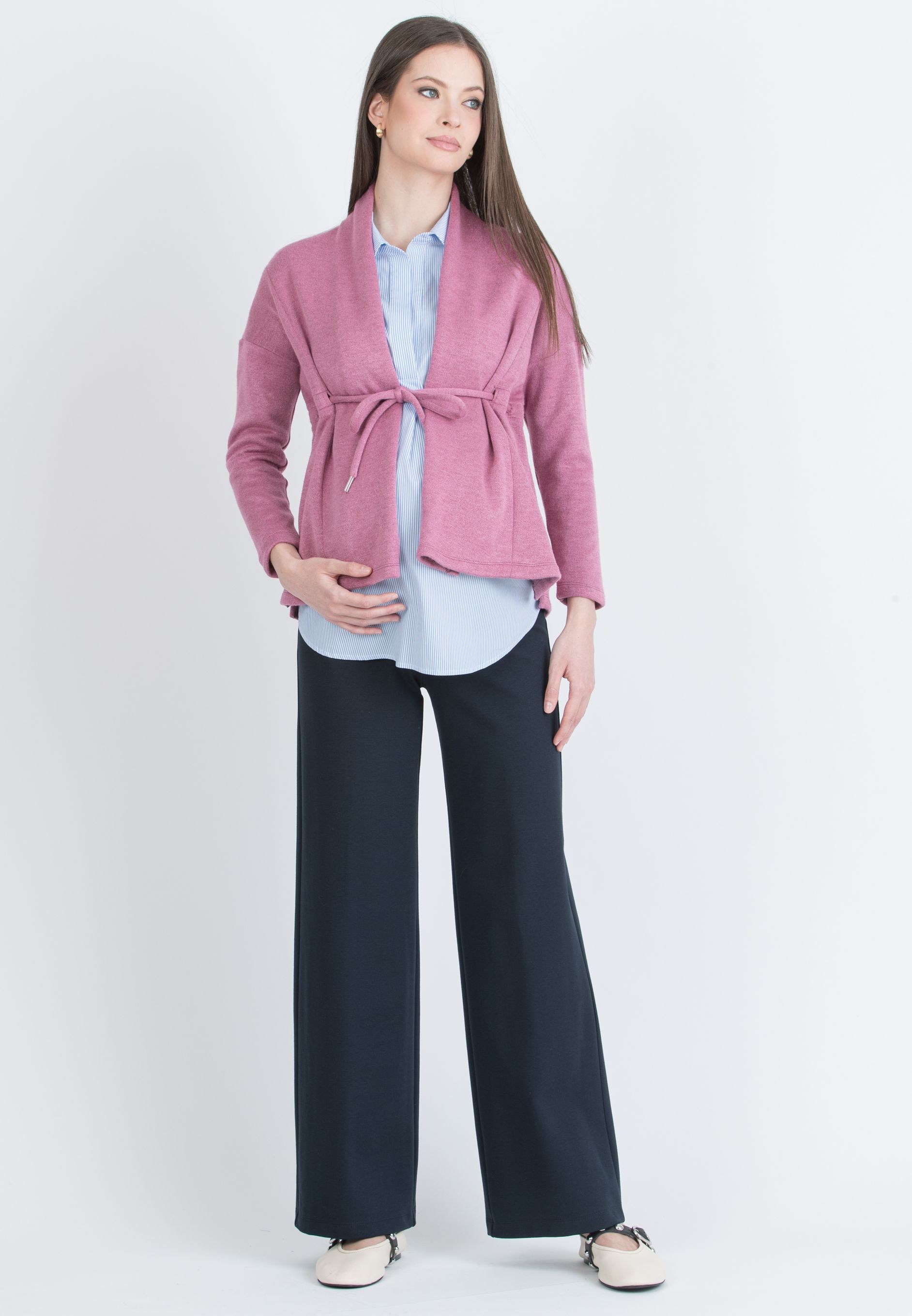 ALMA – Maternity Knit Cardigan with Tie (Rosa)