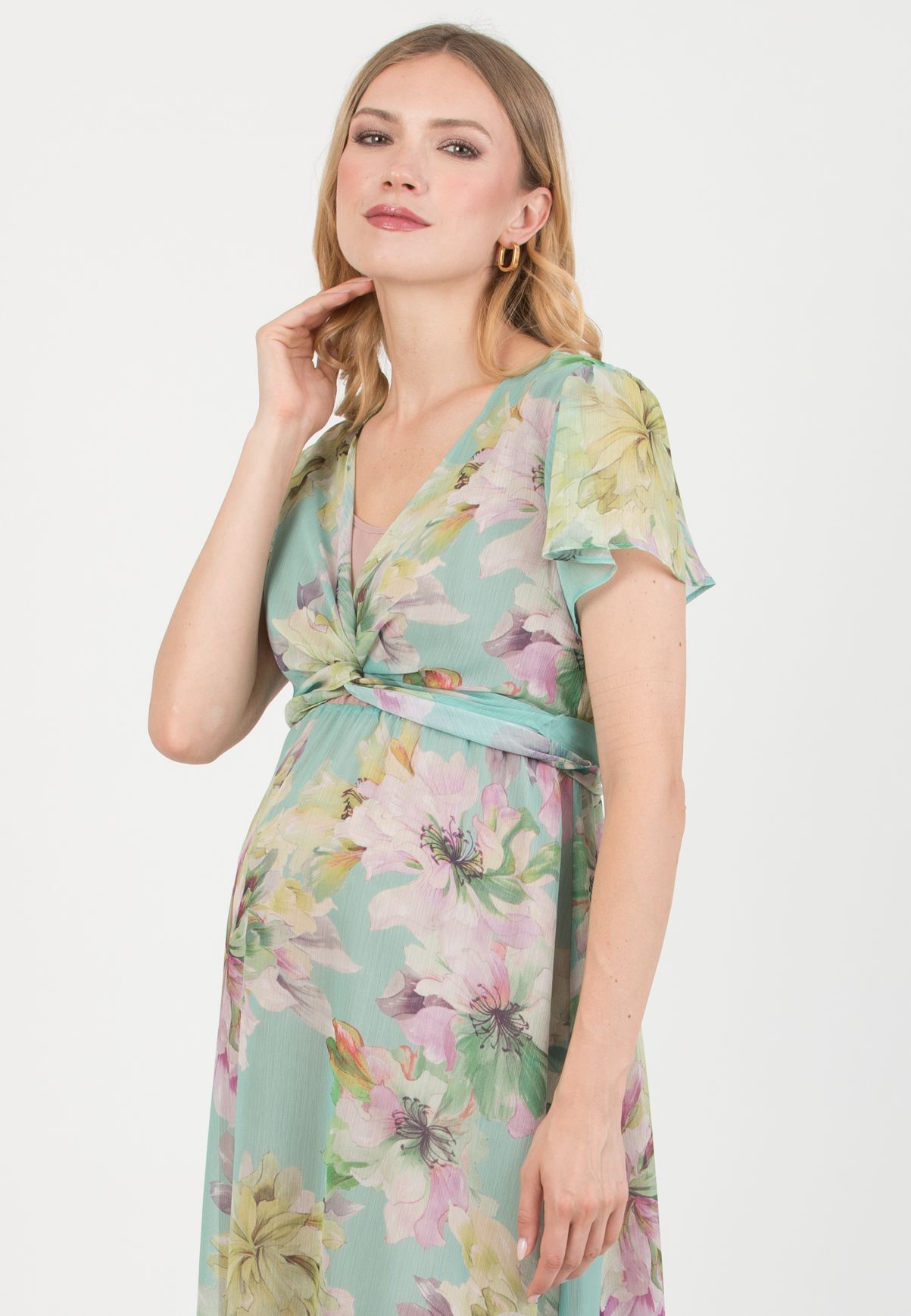 LUDOVICA – Maternity & Nursing Dress with Crossover Bodice (Acqua)