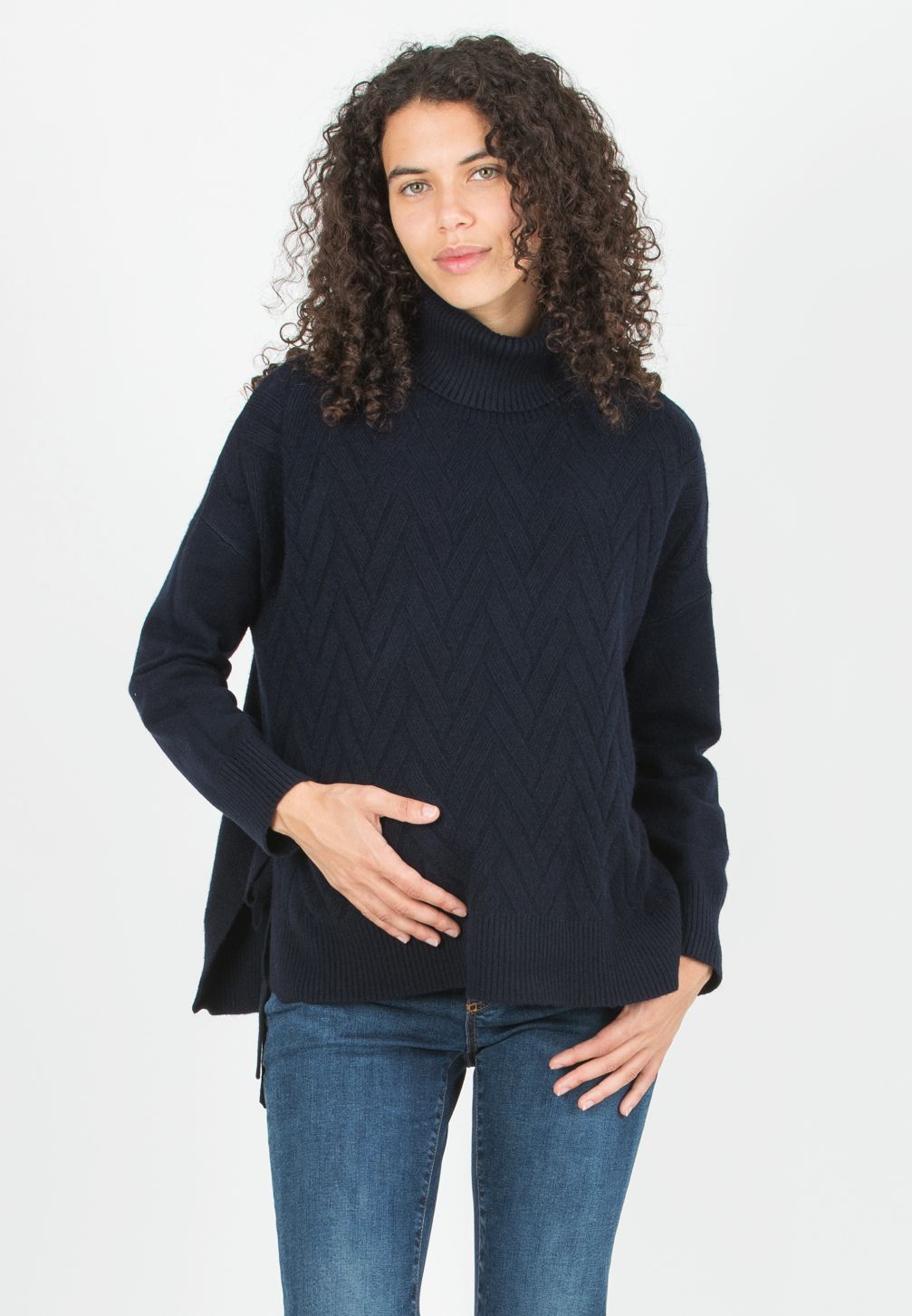 ALLISON -  Maternity & Nursing Wool Blend Sweater with Side Openings (Blu)