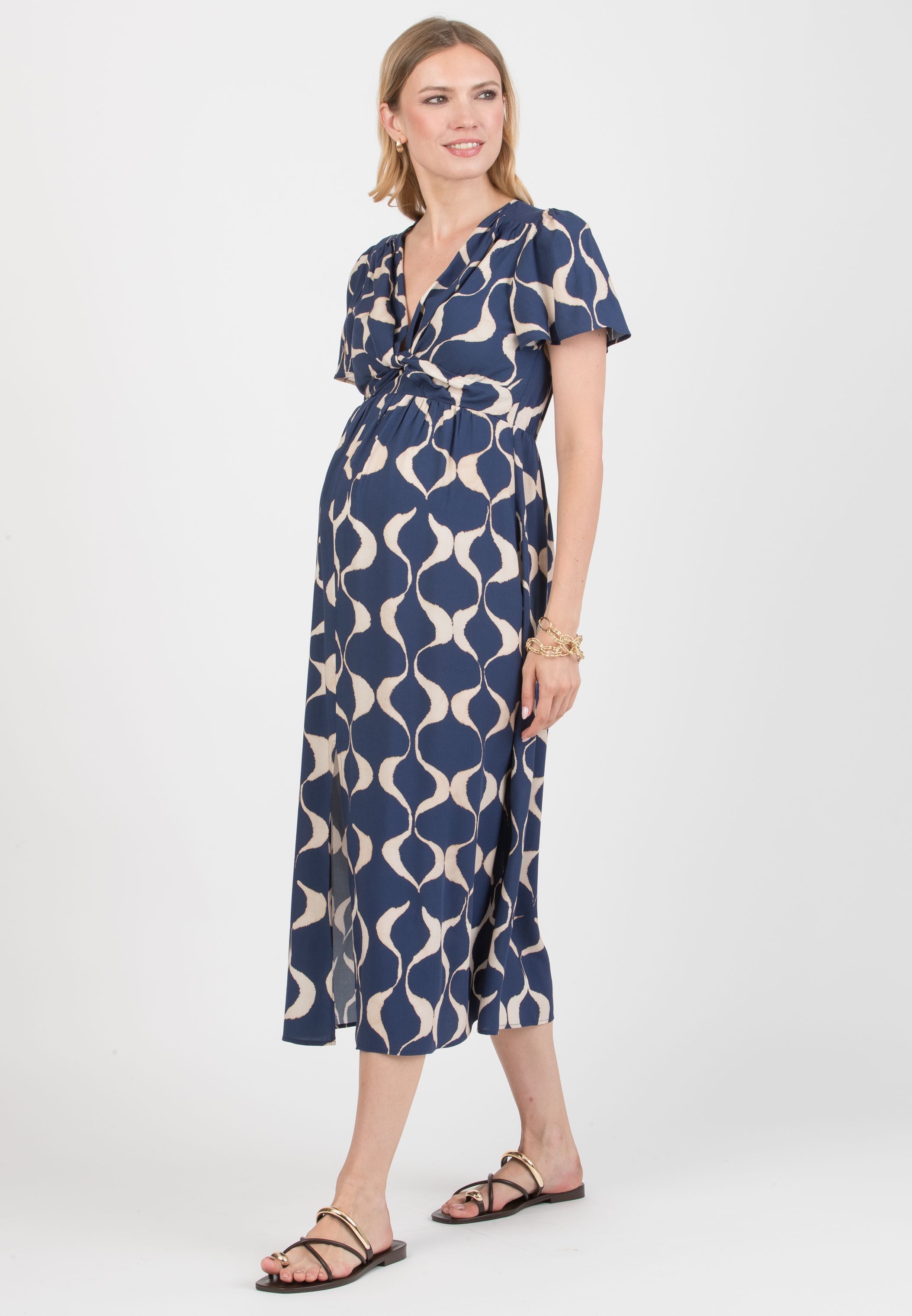 RAYA - Maternity & Nursing Dress in Printed Viscose (Blu)