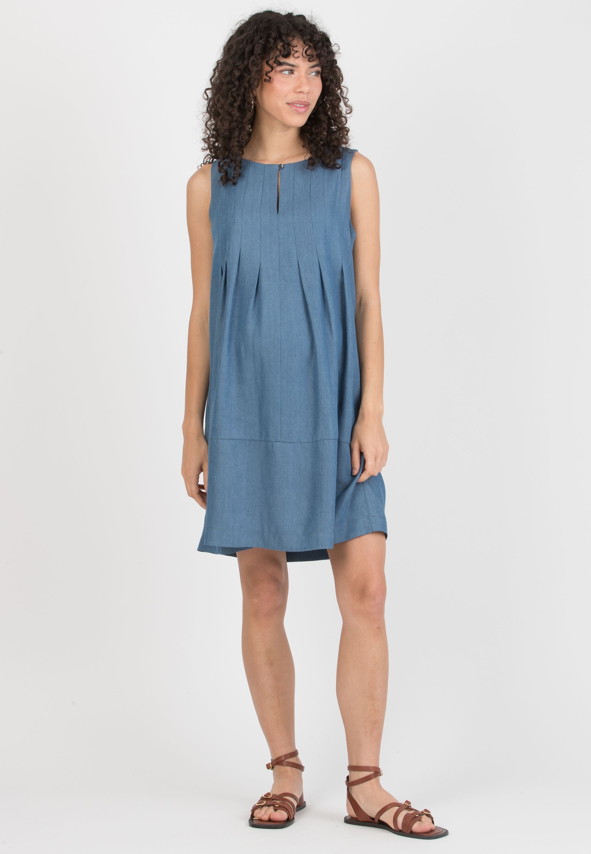 TAMARA – Babydoll-Style Lyocell Jeans Maternity Dress with Boat Neckline and Bow (Denim)