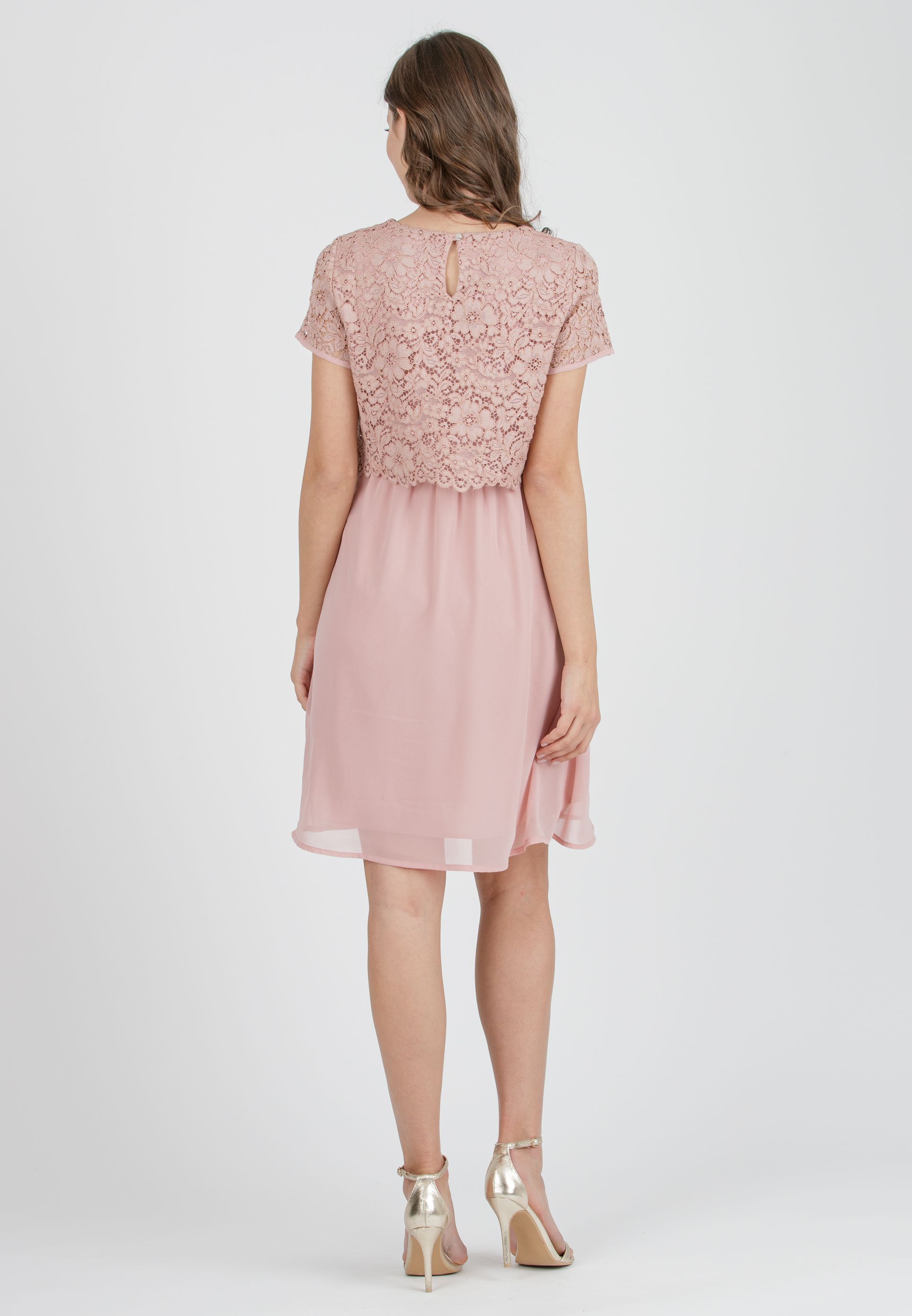 ELEONORA M/M GRS - Maternity & Nursing Dress in Lace and Recycled Chiffon (Cipria)