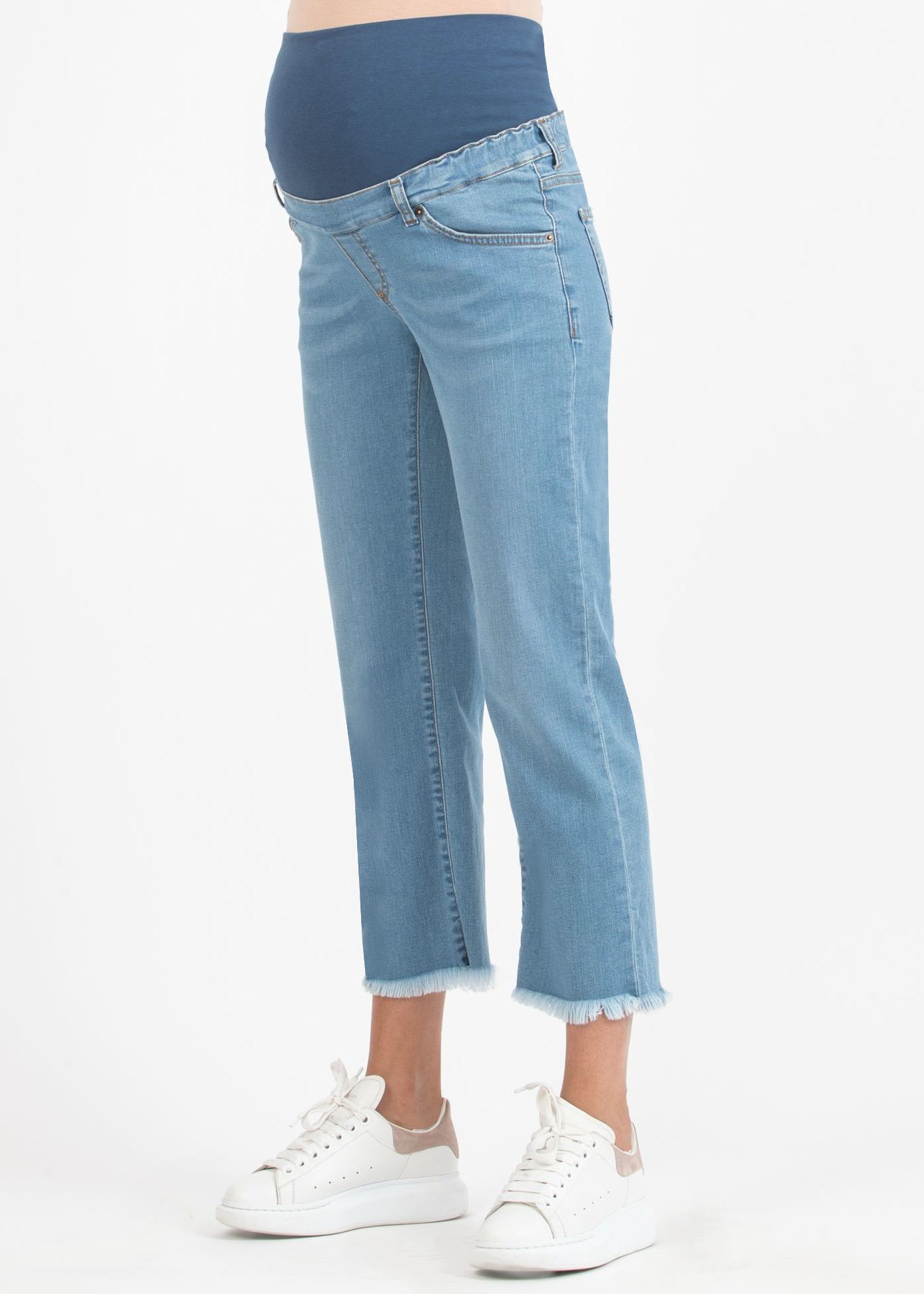 GIADA - Cropped Straight Maternity Jeans with Fringed Hem (Azzurro)