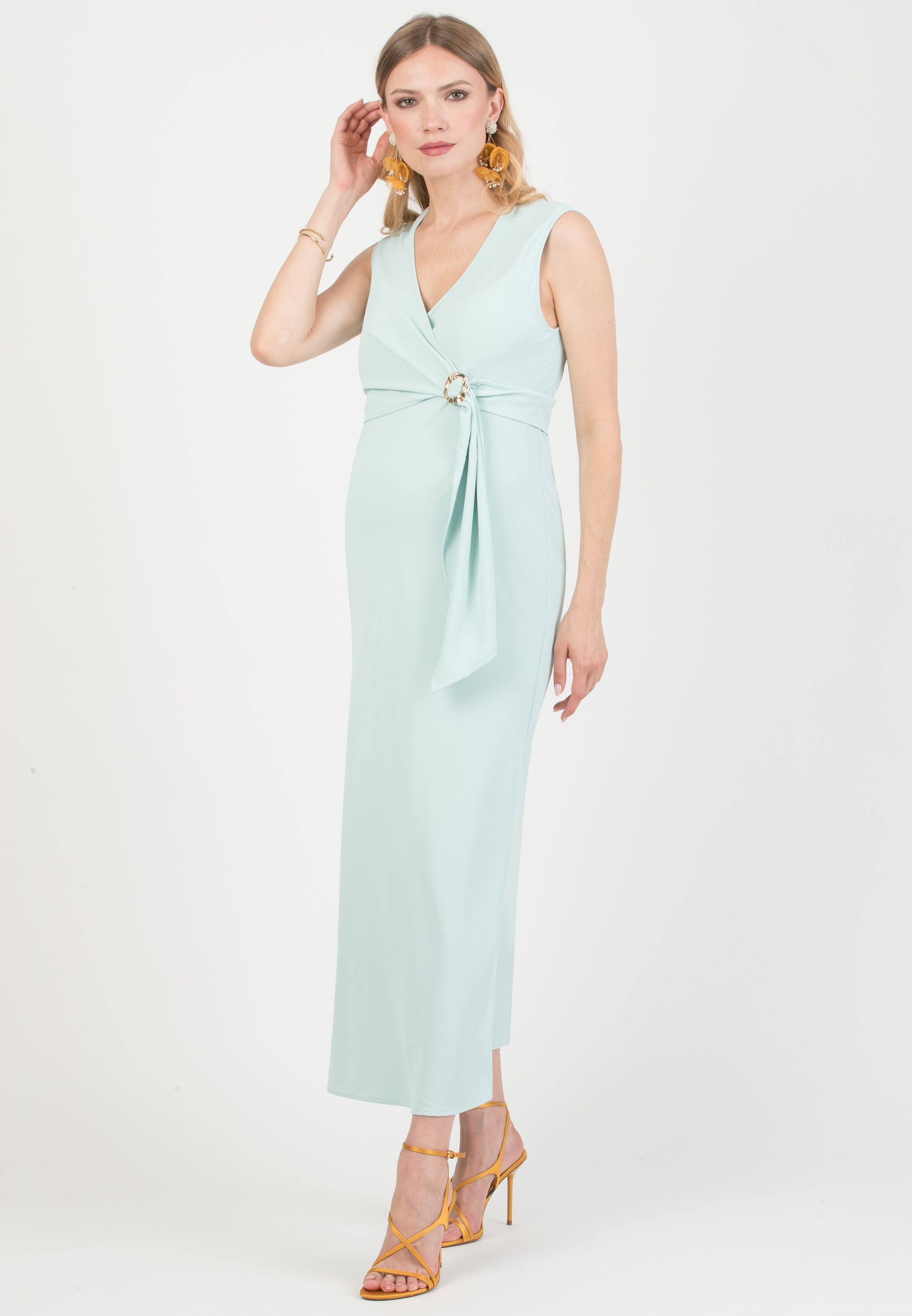 CLARISSA – Maternity & Nursing Bias-Cut Dress in Cady (Verde Chiaro)
