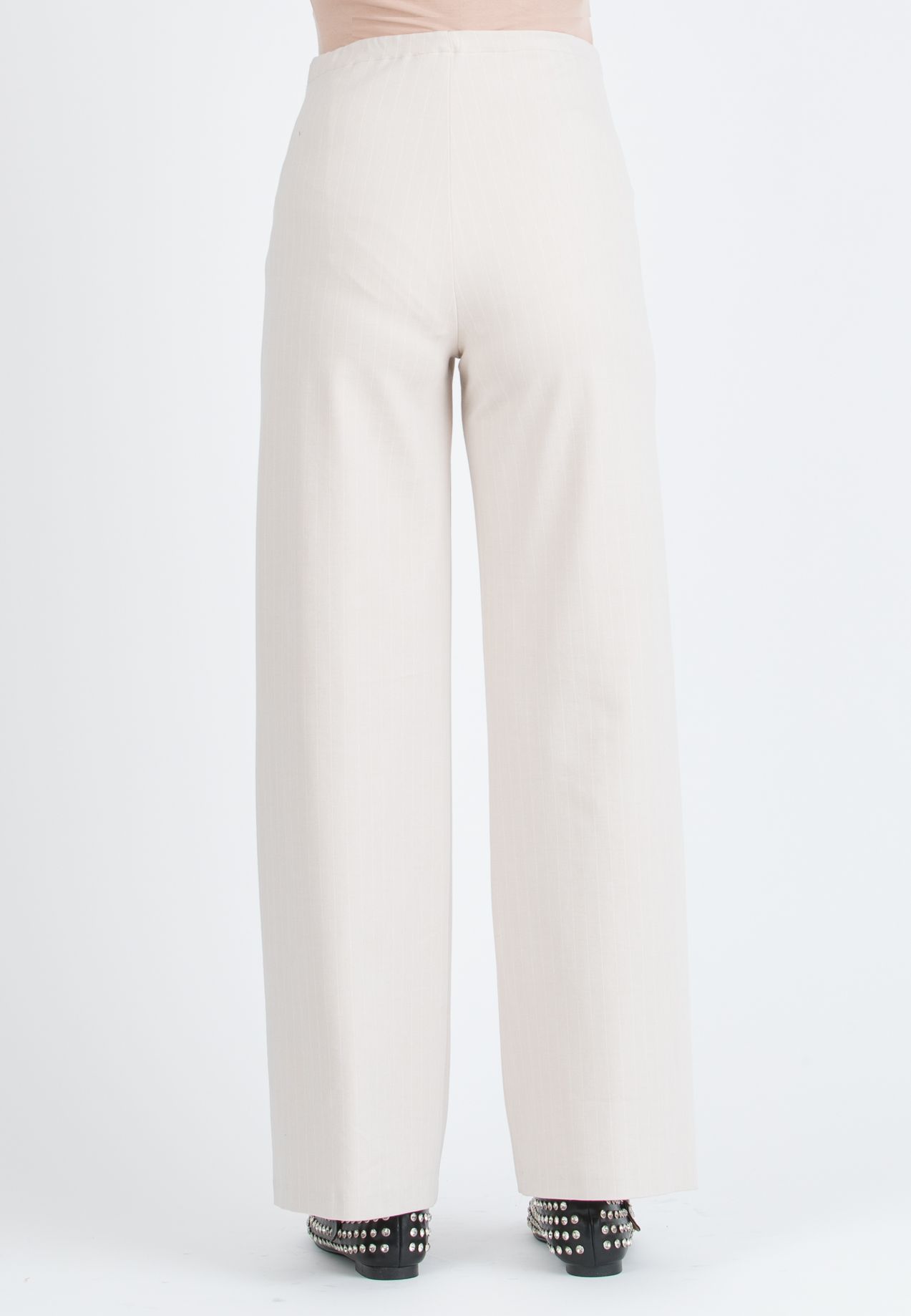 KIMBERLY G – Maternity Palazzo Trousers in Pinstripe Winter Punto Milano (Avorio)