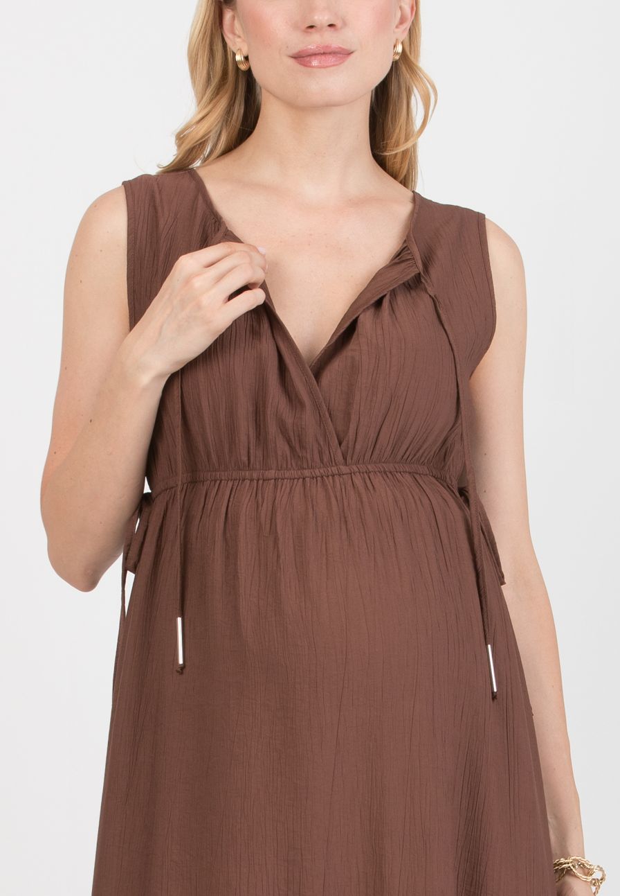 DEVA – Maternity & Nursing Dress in Viscose Crepe with Crossover Neckline (Marrone)