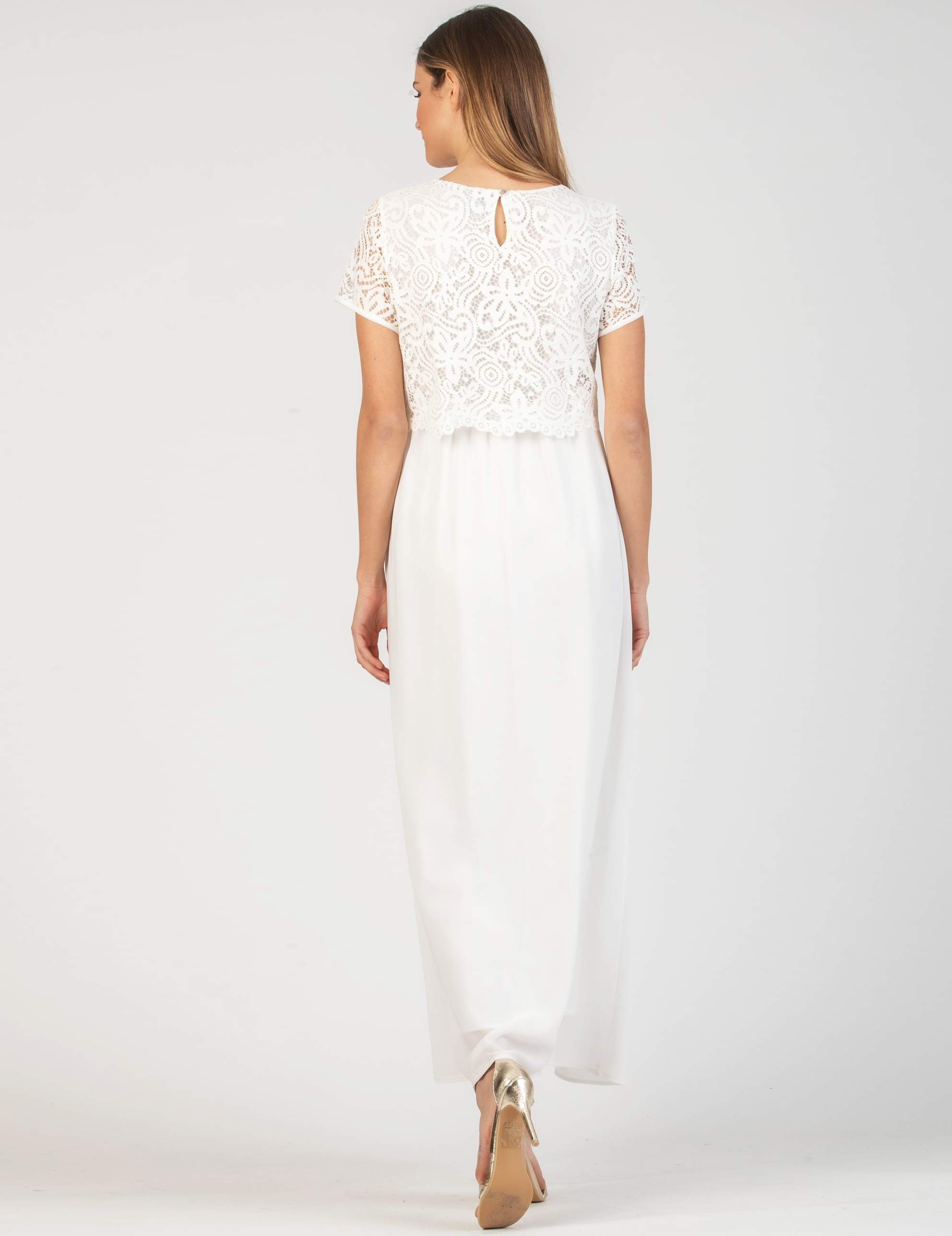 AURORA MAXI - Embroidered Long Maternity & Nursing Dress in Lace (Avorio)