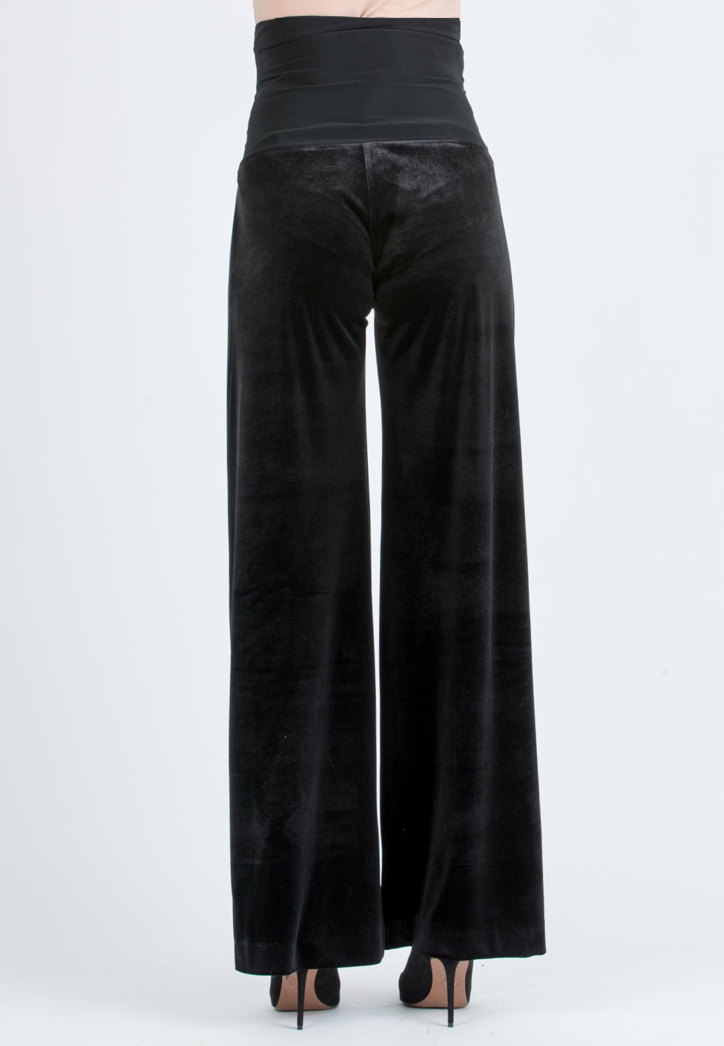 WINONA L – Maternity Palazzo Trousers in Smooth Velvet (Nero)
