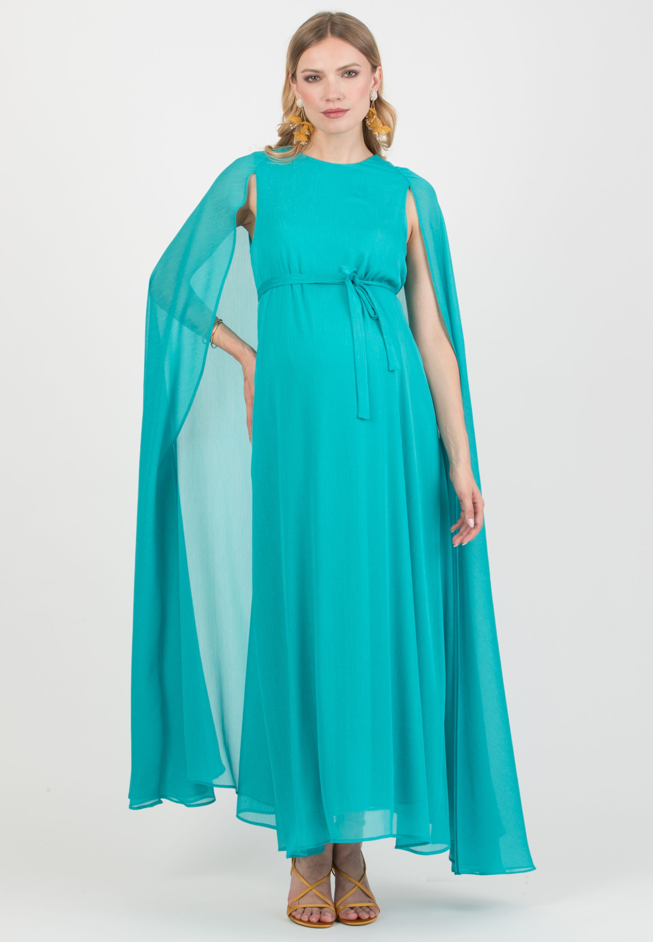 PHOEBE – Long Maternity Dress with Cape (Turchese)