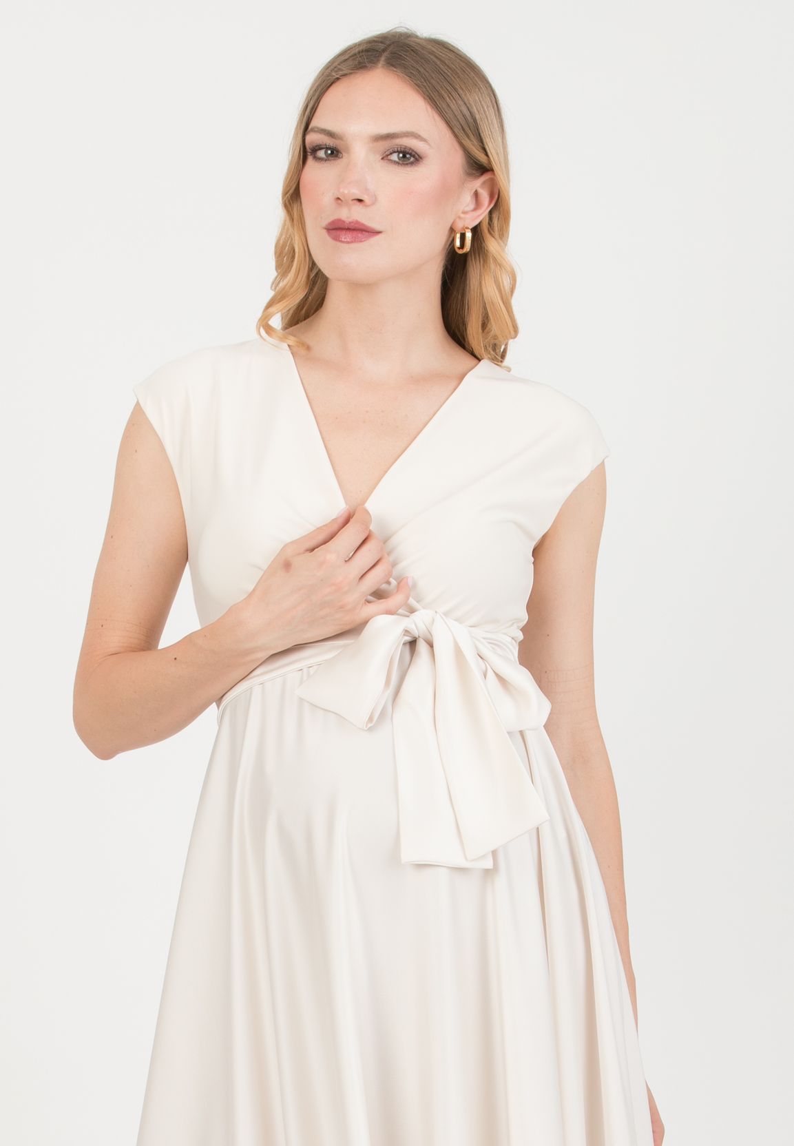 LUCREZIA - Maternity & Nursing Maxi Dress with Satin Skirt (Naturale)