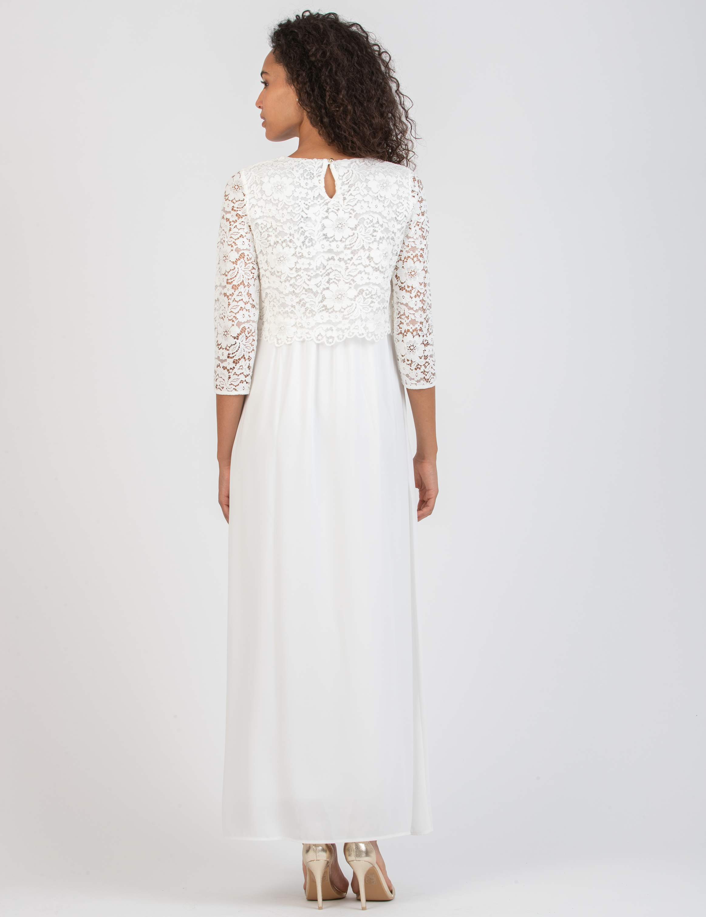 ELEONORA MAXI - Maternity & Nursing Dress in Lace and Chiffon (Avorio)