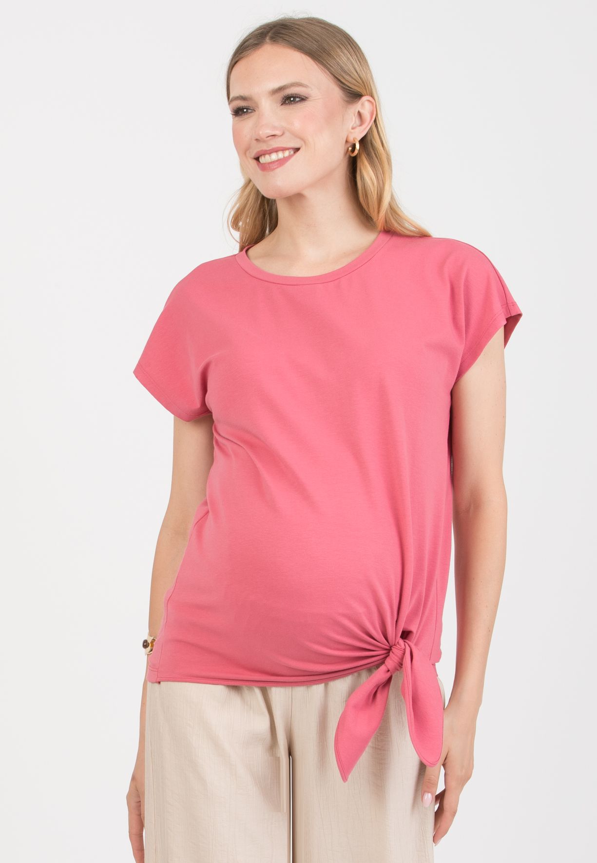 URSULA - Maternity T-shirt with Knot on Side (Fragola)