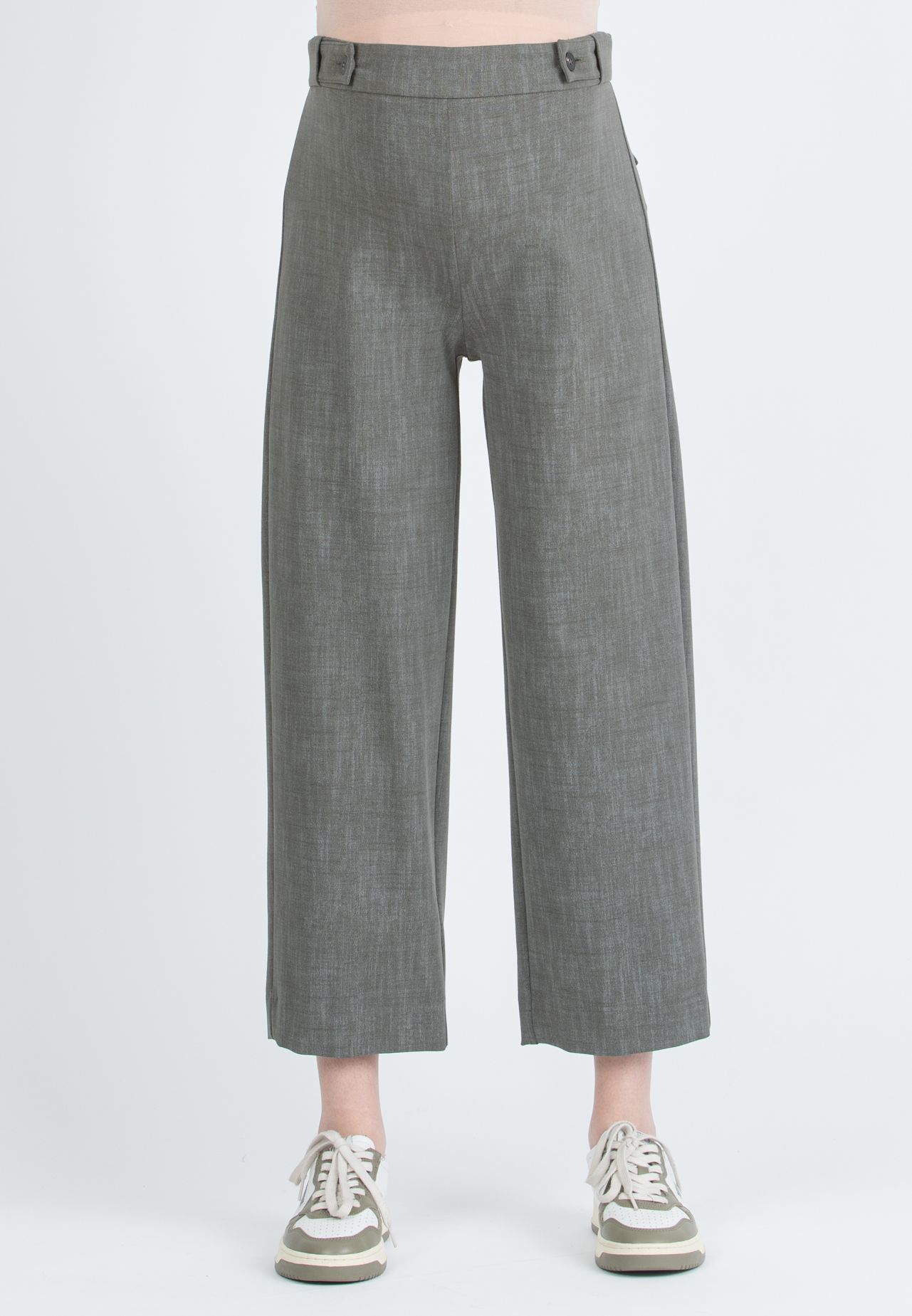 EVAN - Wide-leg Cropped Maternity Trousers with Adjustable Button Waist (Verde Militare)