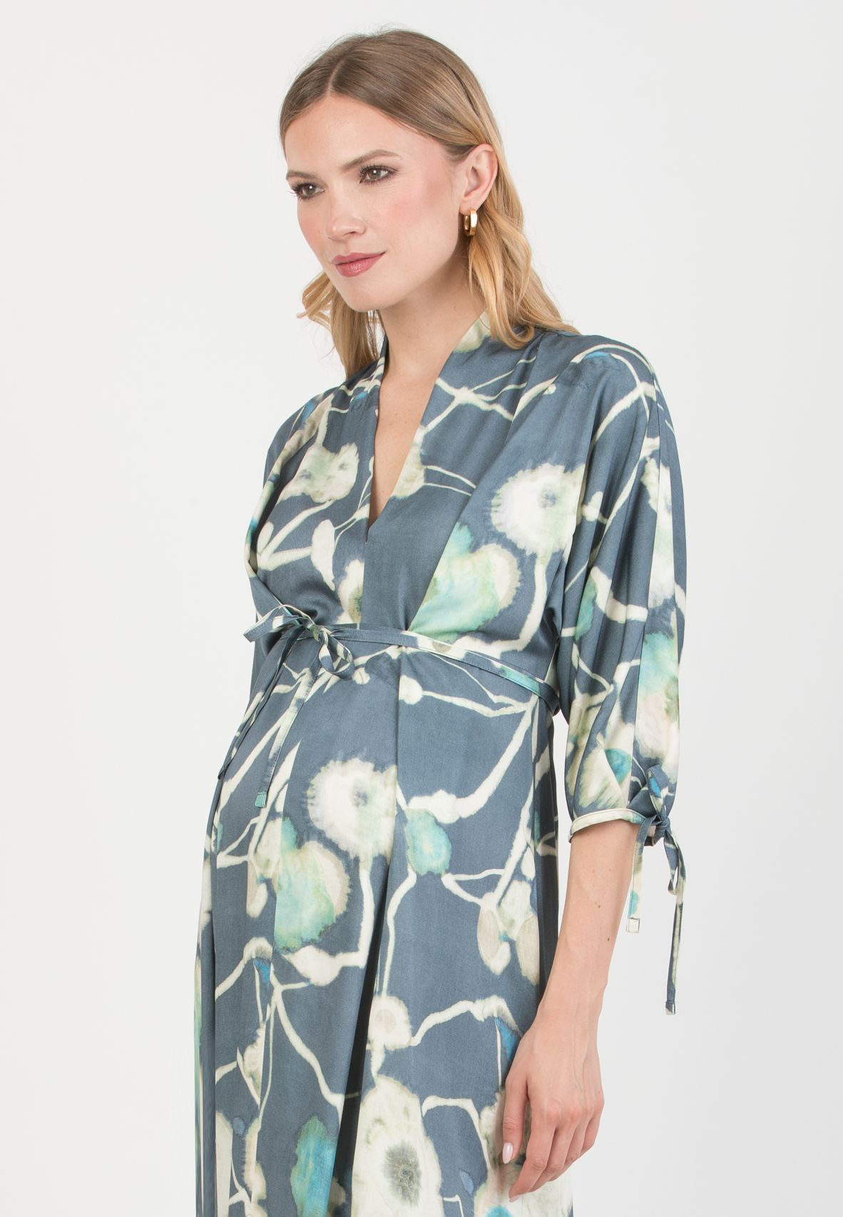 VIOLA – Maternity Kimono Dress in Viscose with Ties (Denim)