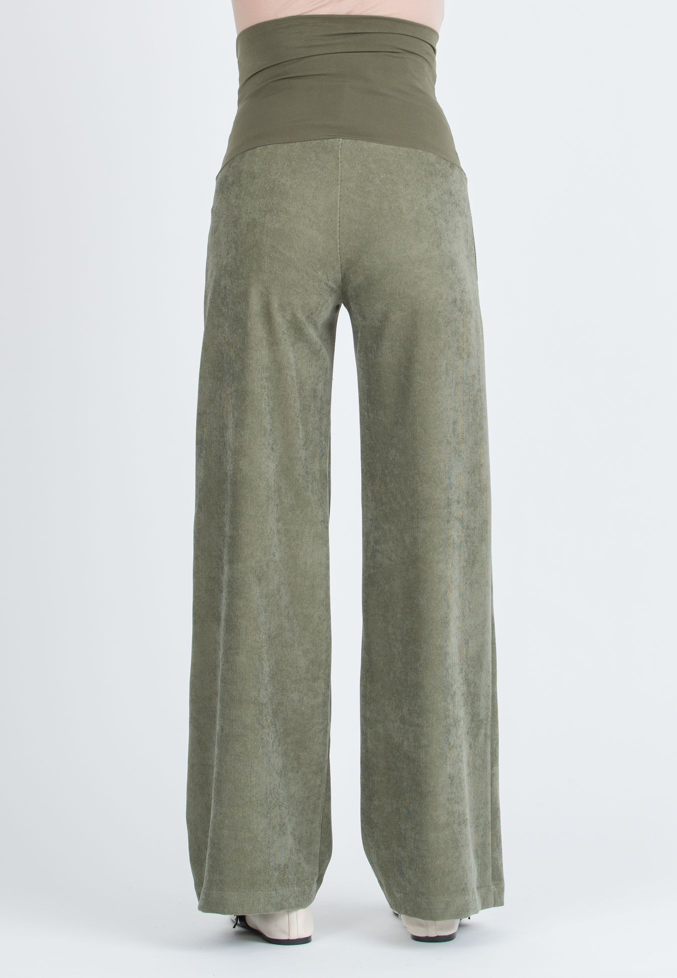 WINONA V - Palazzo Maternity Trousers in Soft Corduroy (Verde Militare)