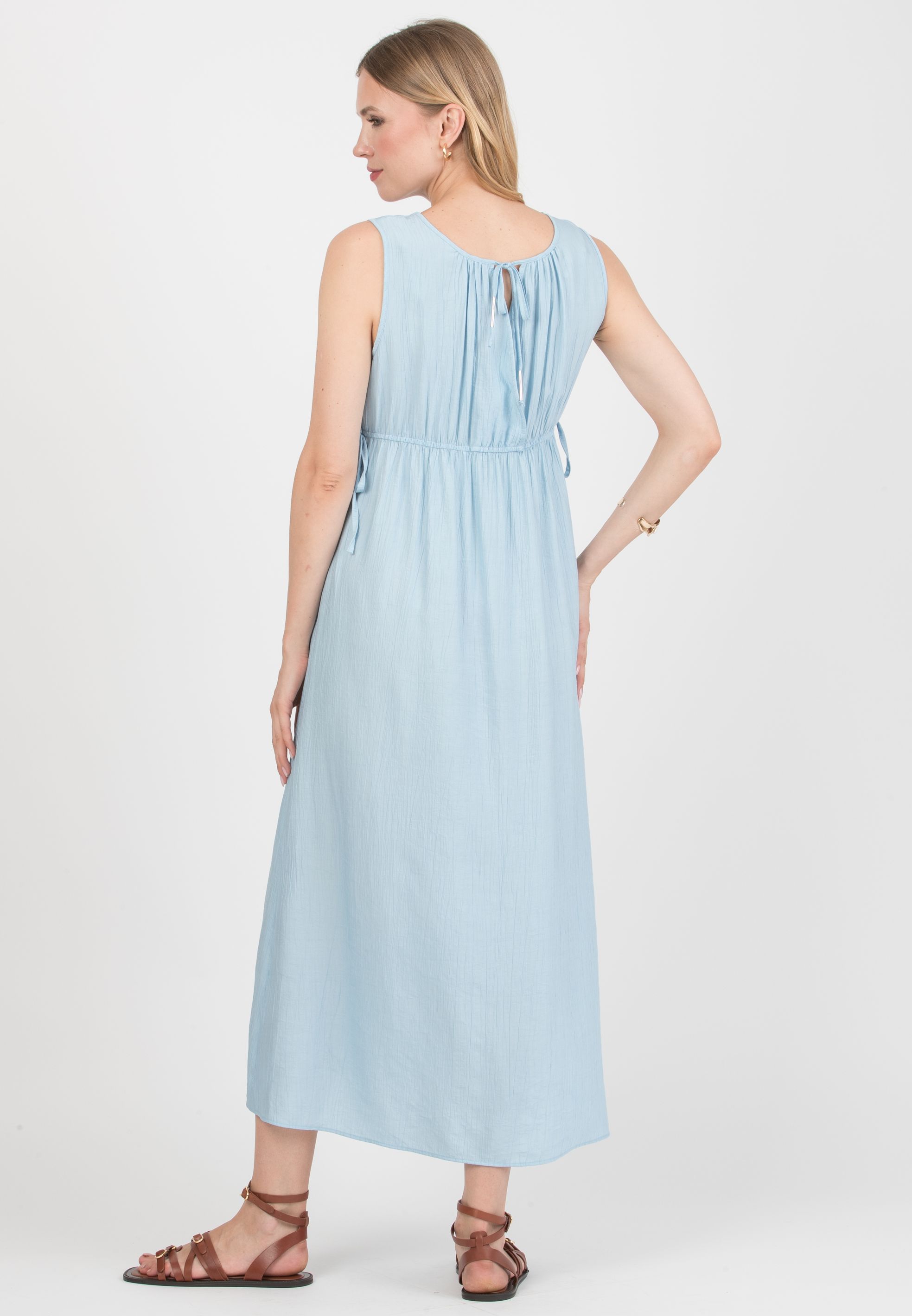 DEVA – Maternity & Nursing Dress in Viscose Crepe with Crossover Neckline (Azzurro)