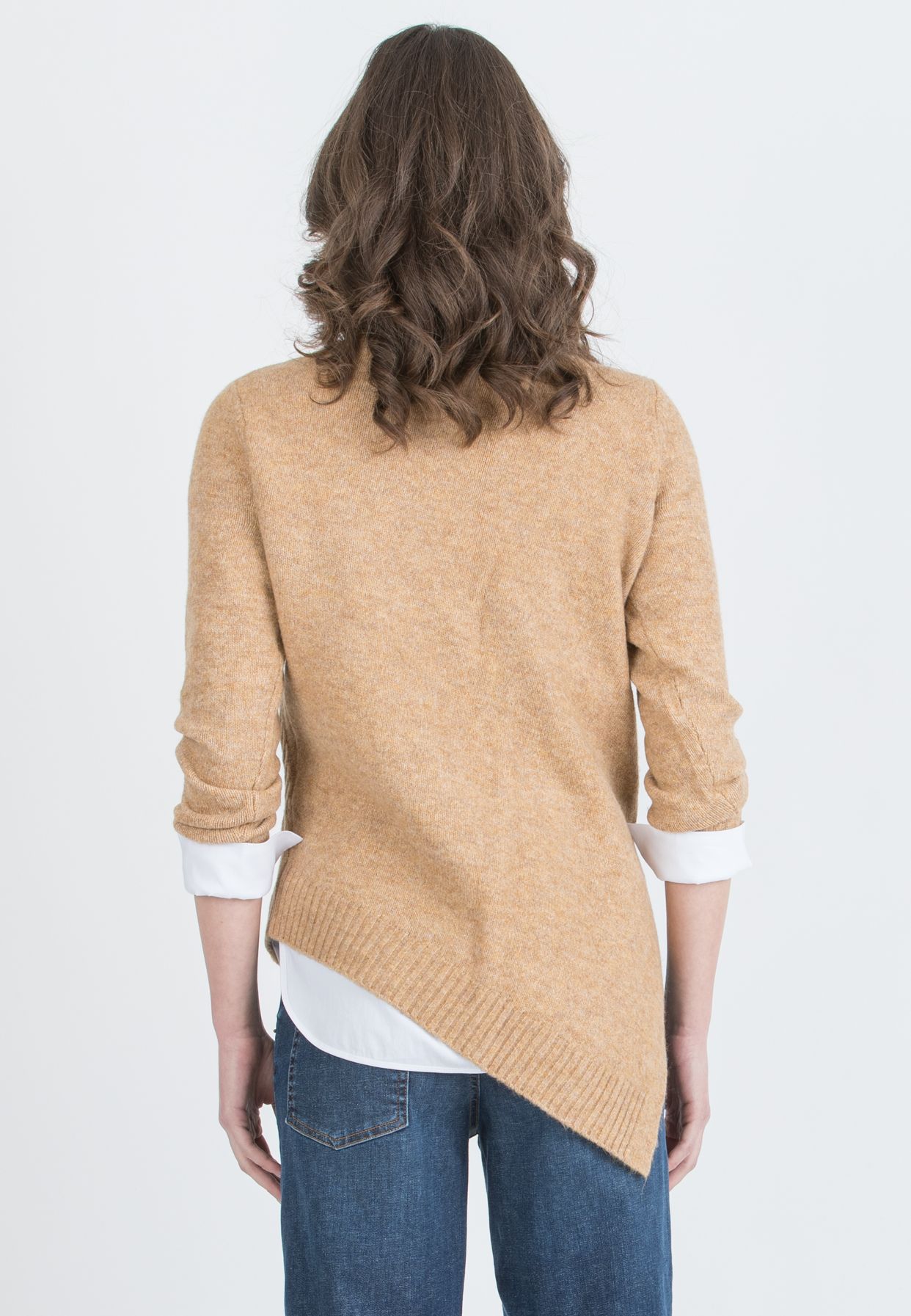 ANDREA - Asymmetric Maternity Jumper with Turtleneck and Cable Knit Detail (Cammello)