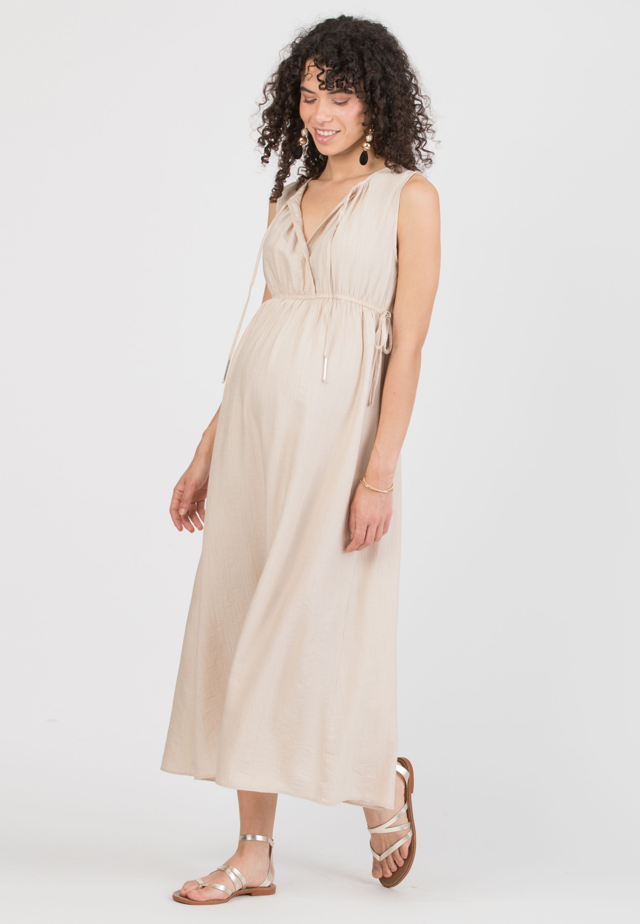 DEVA – Maternity & Nursing Dress in Viscose Crepe with Crossover Neckline (Naturale)
