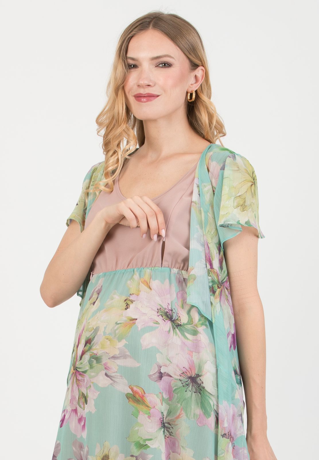 LUDOVICA – Maternity & Nursing Dress with Crossover Bodice (Acqua)