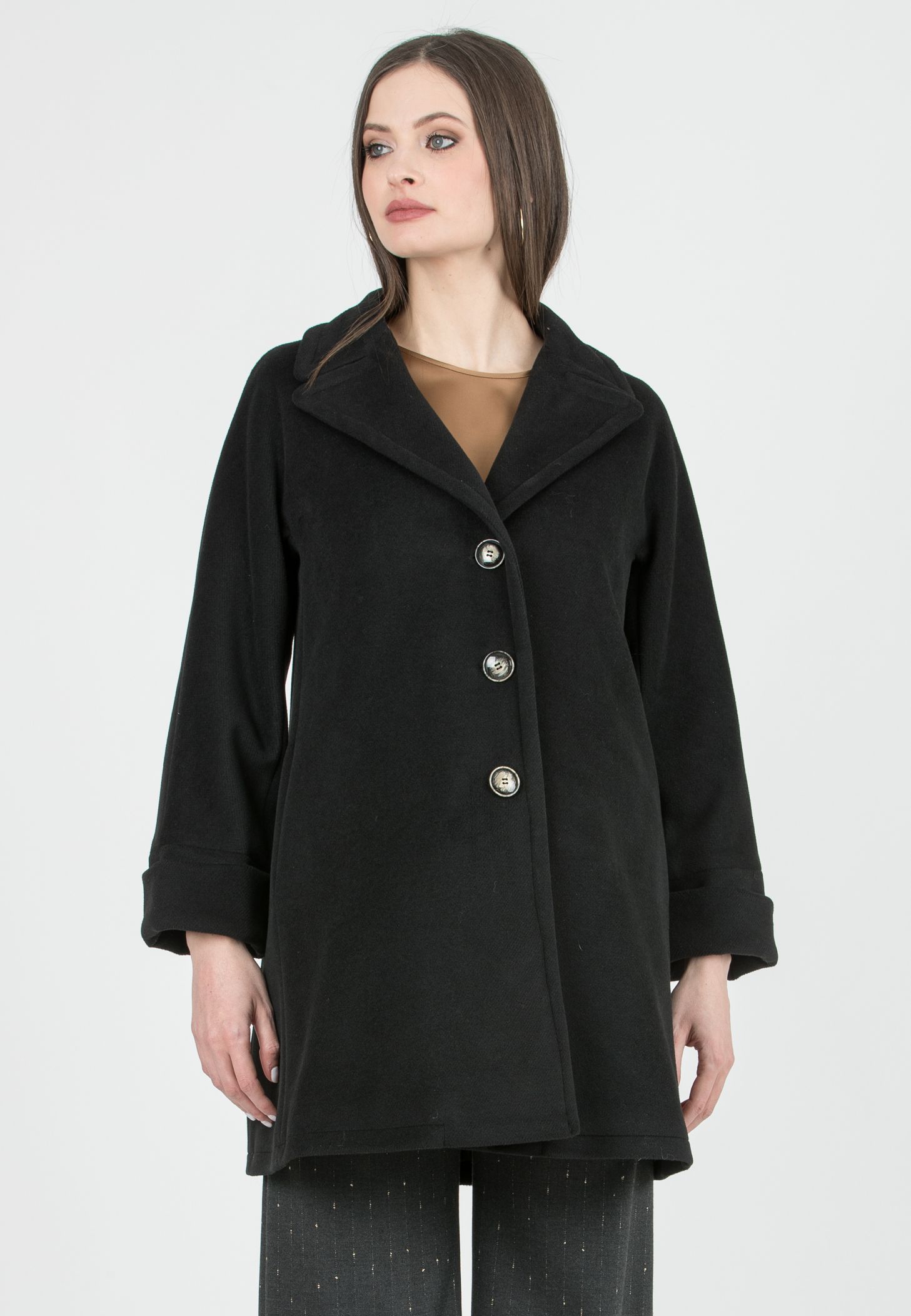 Maternity Kimono Coat with Lapel Collar (Nero)