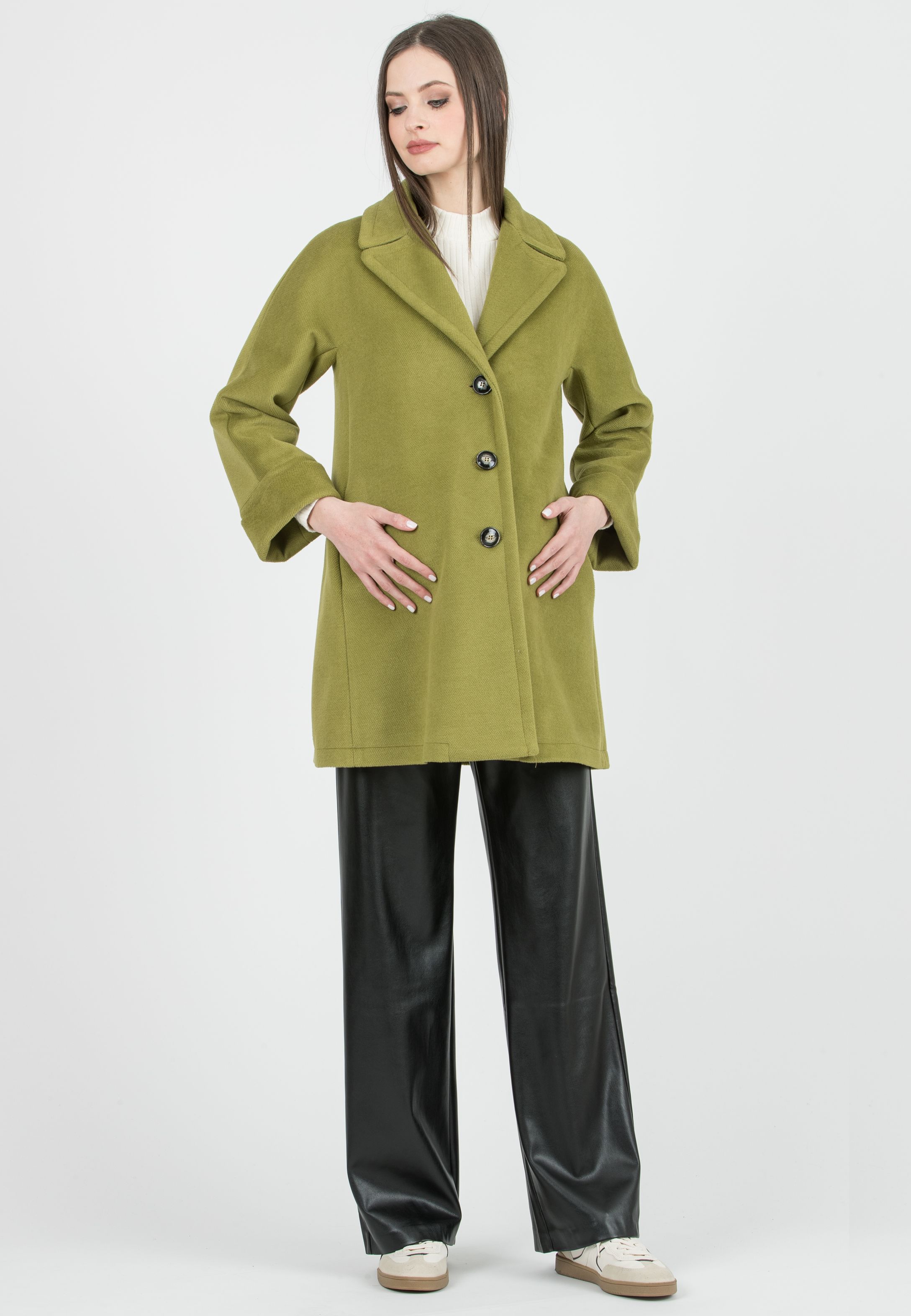 Maternity Kimono Coat with Lapel Collar (Verde Pistacchio)