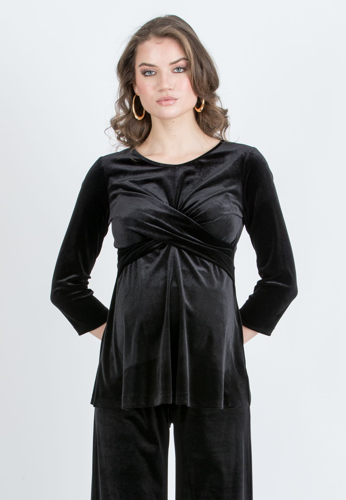 CAROLINA M – Maternity Velvet Top with Front Knot (Nero)