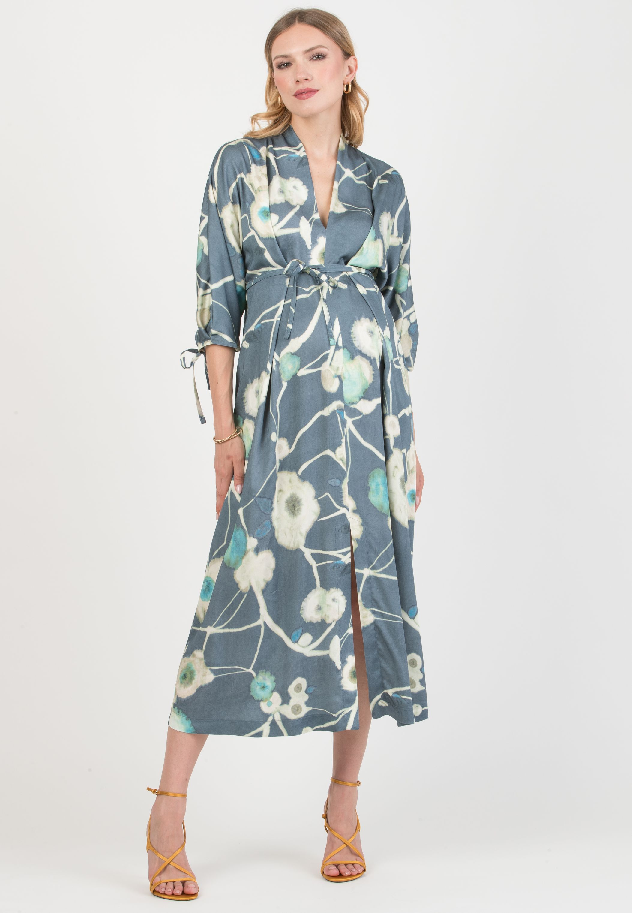 VIOLA – Maternity Kimono Dress in Viscose with Ties (Denim)