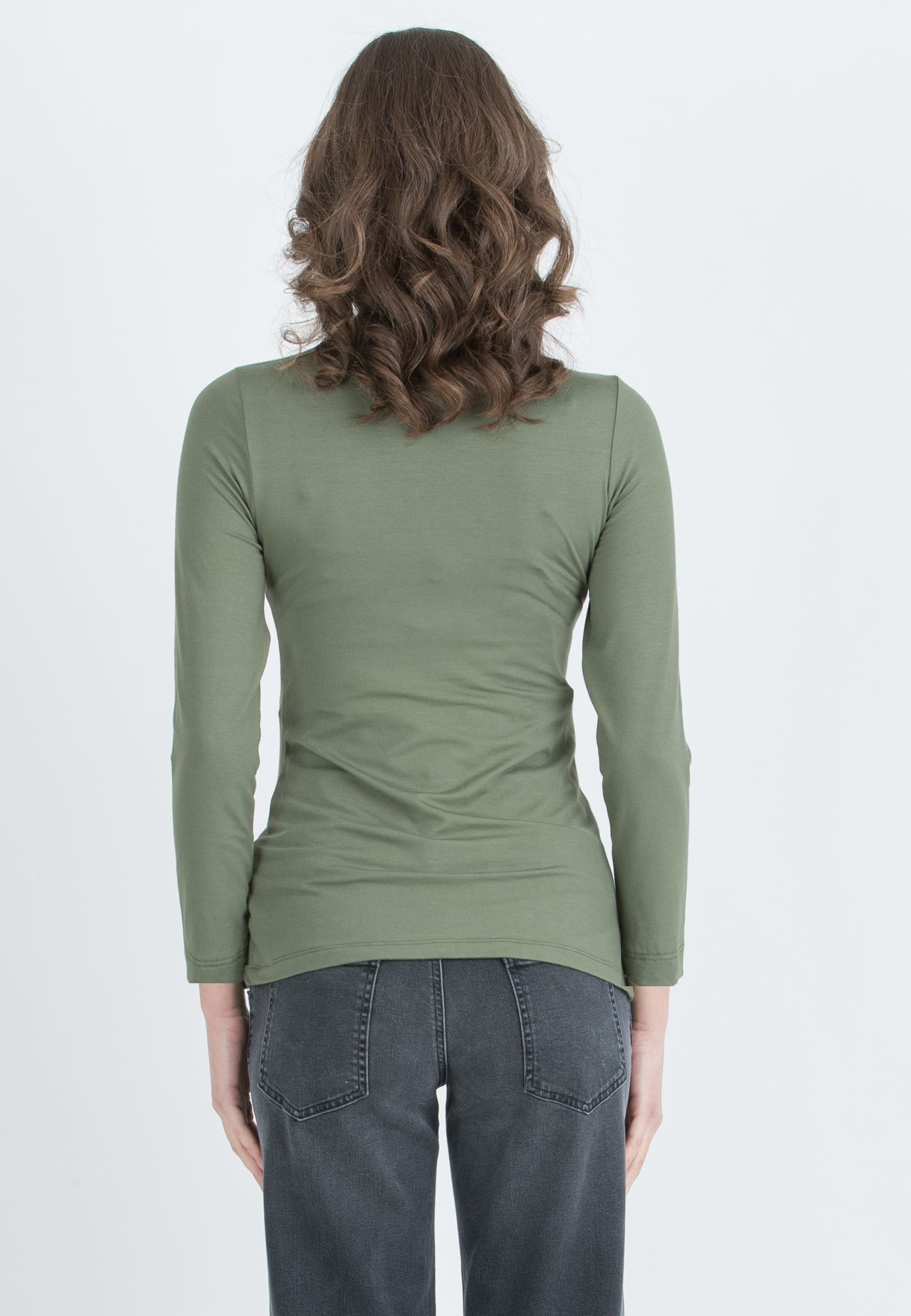 ISSA J – Maternity & Nursing Top in Stretch Viscose Jersey with Front Knot (Verde Militare)