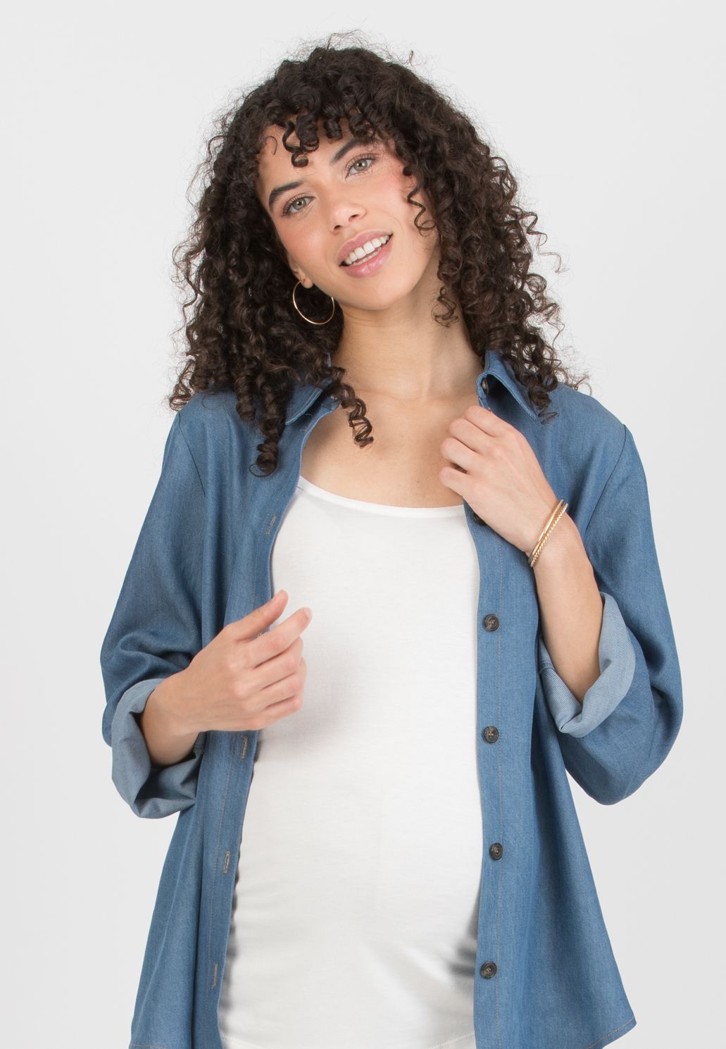 DEBORAH - Maternity & Nursing  Lyocell  Shirt with Denim Effect (Denim)