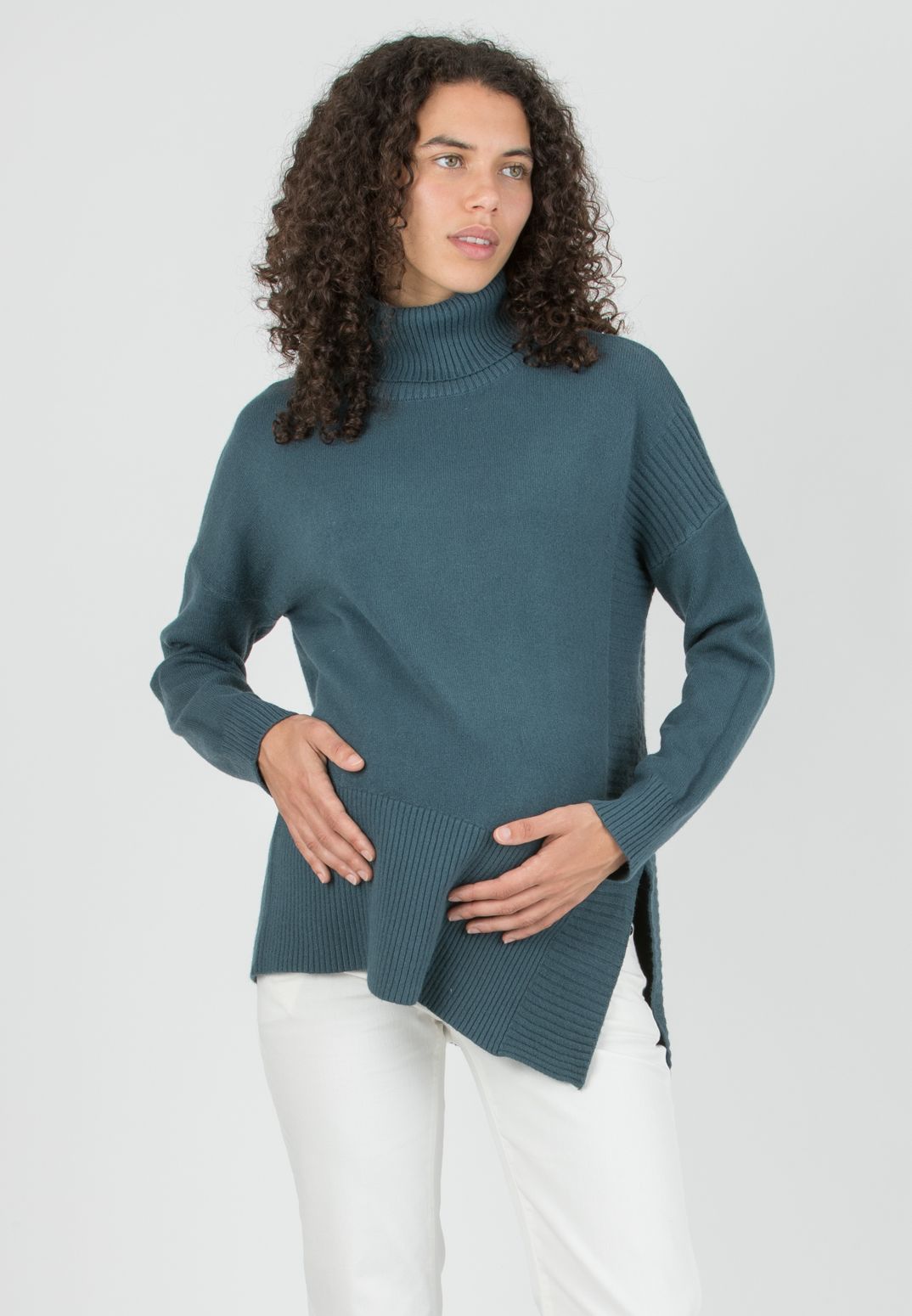 BRANDY - Maternity Wool Blend Sweater with Asymmetric Hem (Verde Salvia)