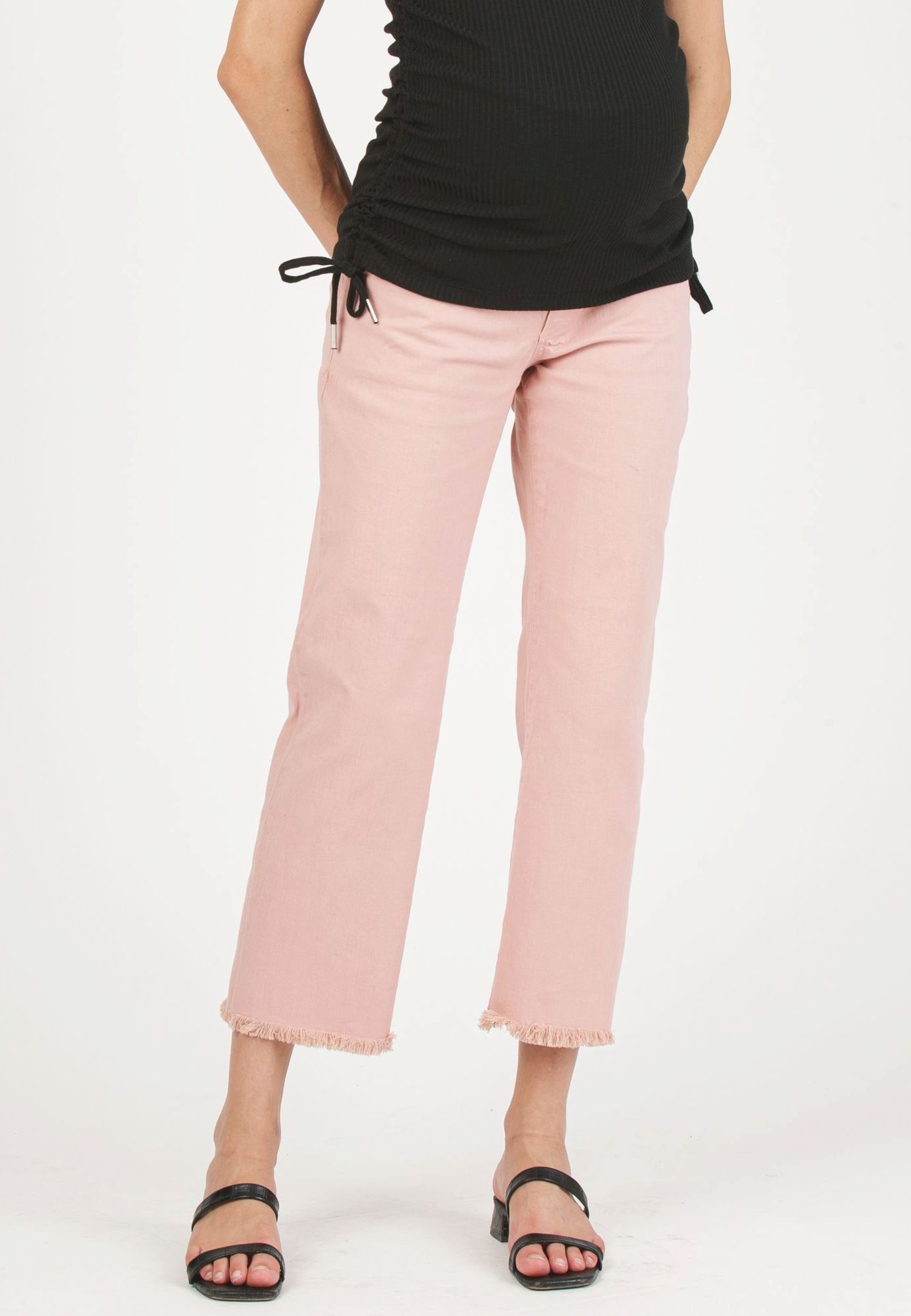 GIADA - Colorful Maternity Straight Jeans with Fringed Hem (Rosa)