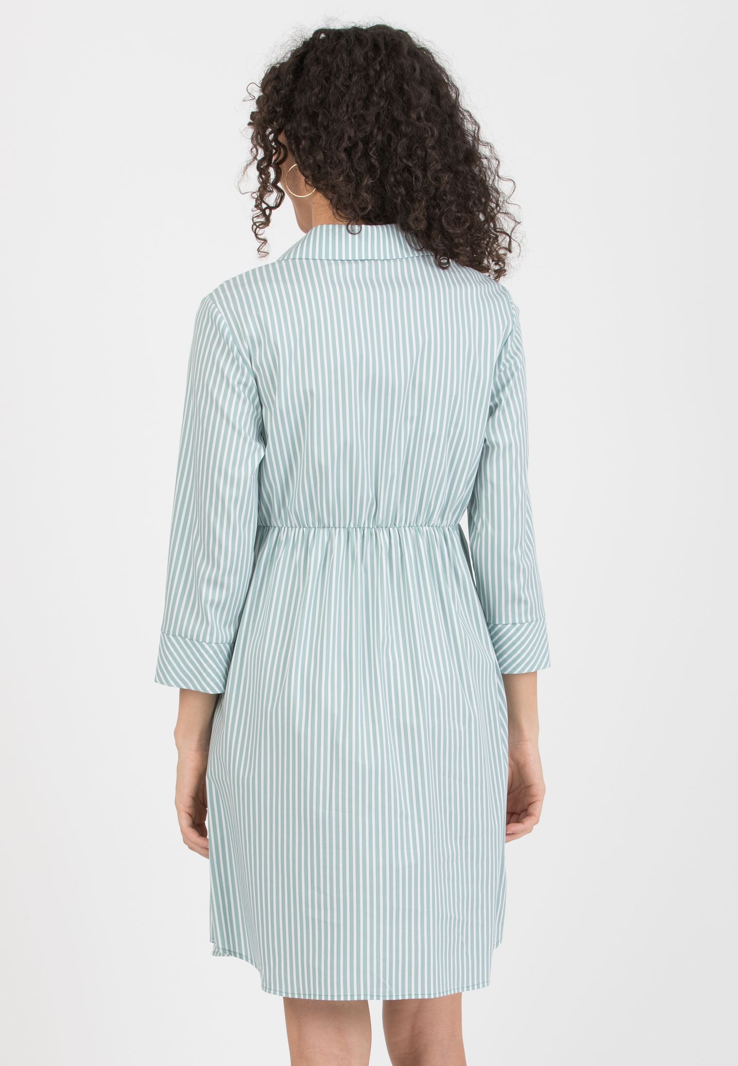 EMANUELA - Maternity & Nursing Striped Cotton Dress with Waistband (Verde Salvia)