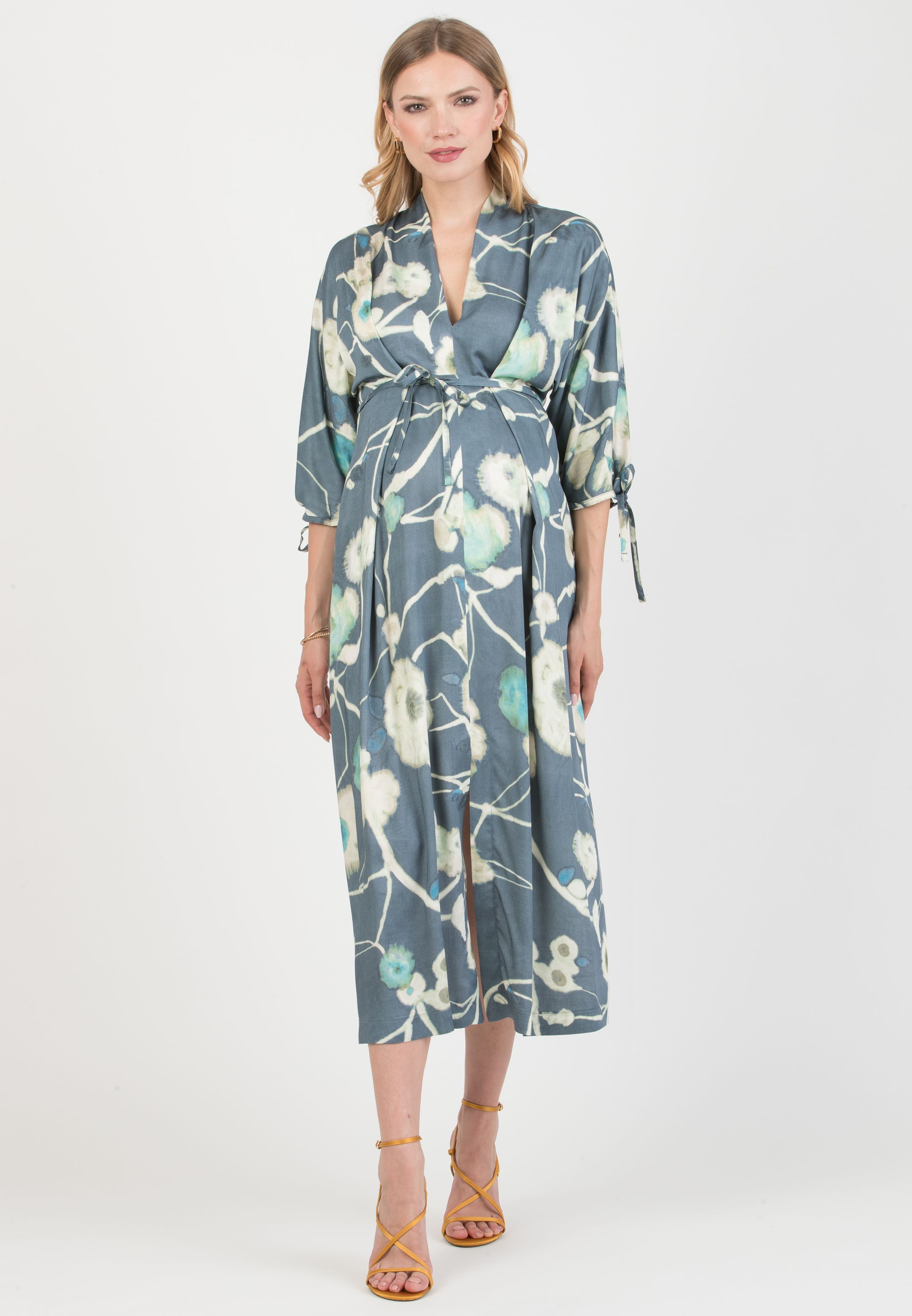 VIOLA – Maternity Kimono Dress in Viscose with Ties (Denim)