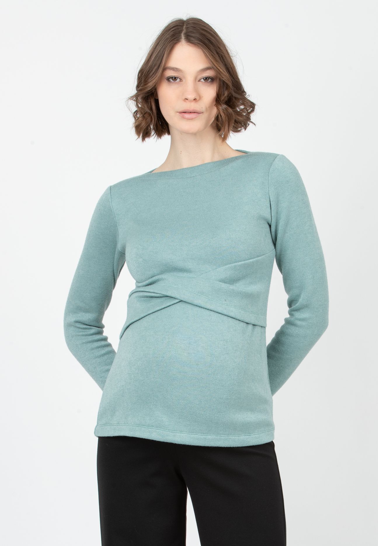 AMELIA M - Maternity Sweater in Viscose Yarn with Waistband (Acqua)