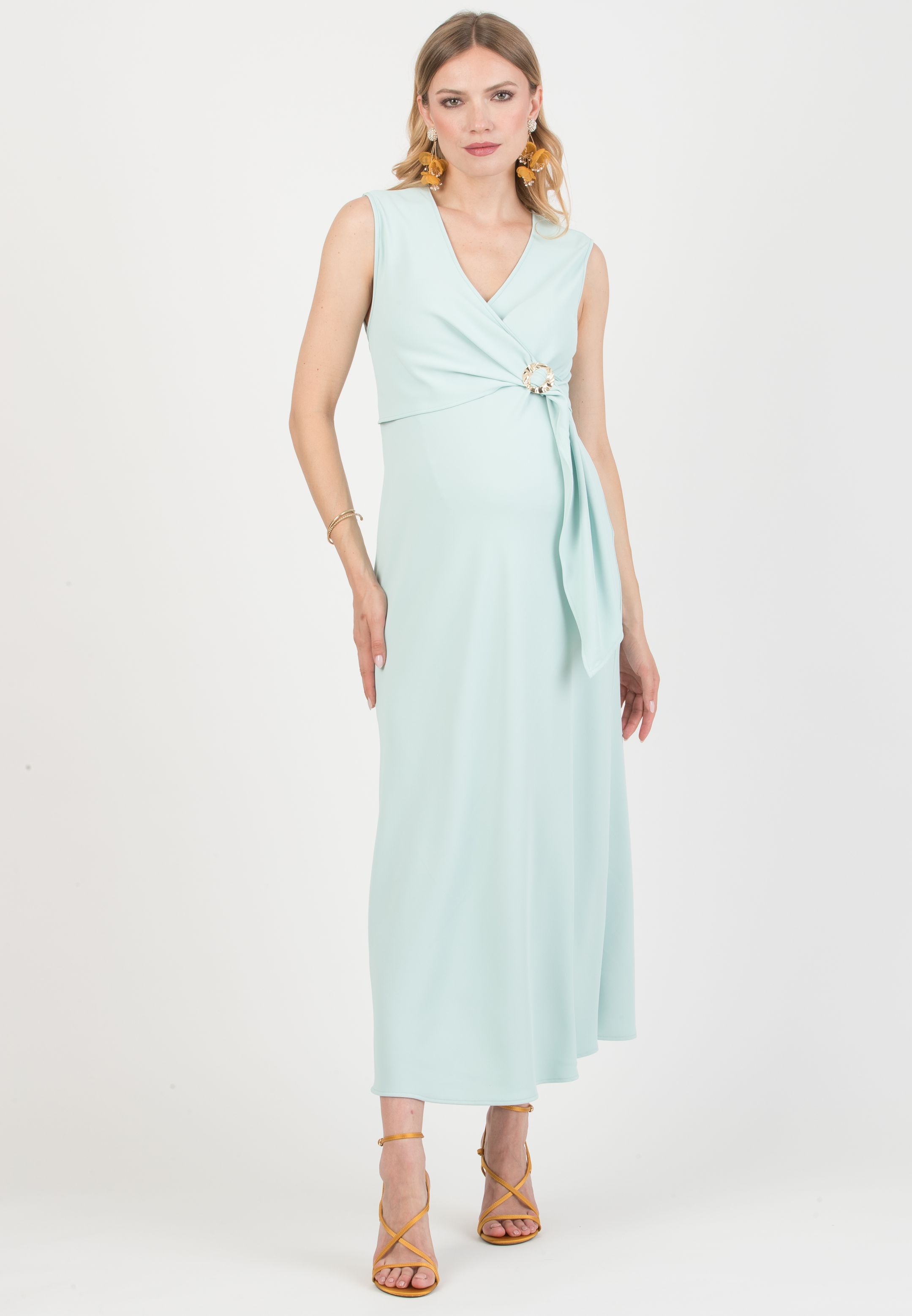 CLARISSA – Maternity & Nursing Bias-Cut Dress in Cady (Verde Chiaro)