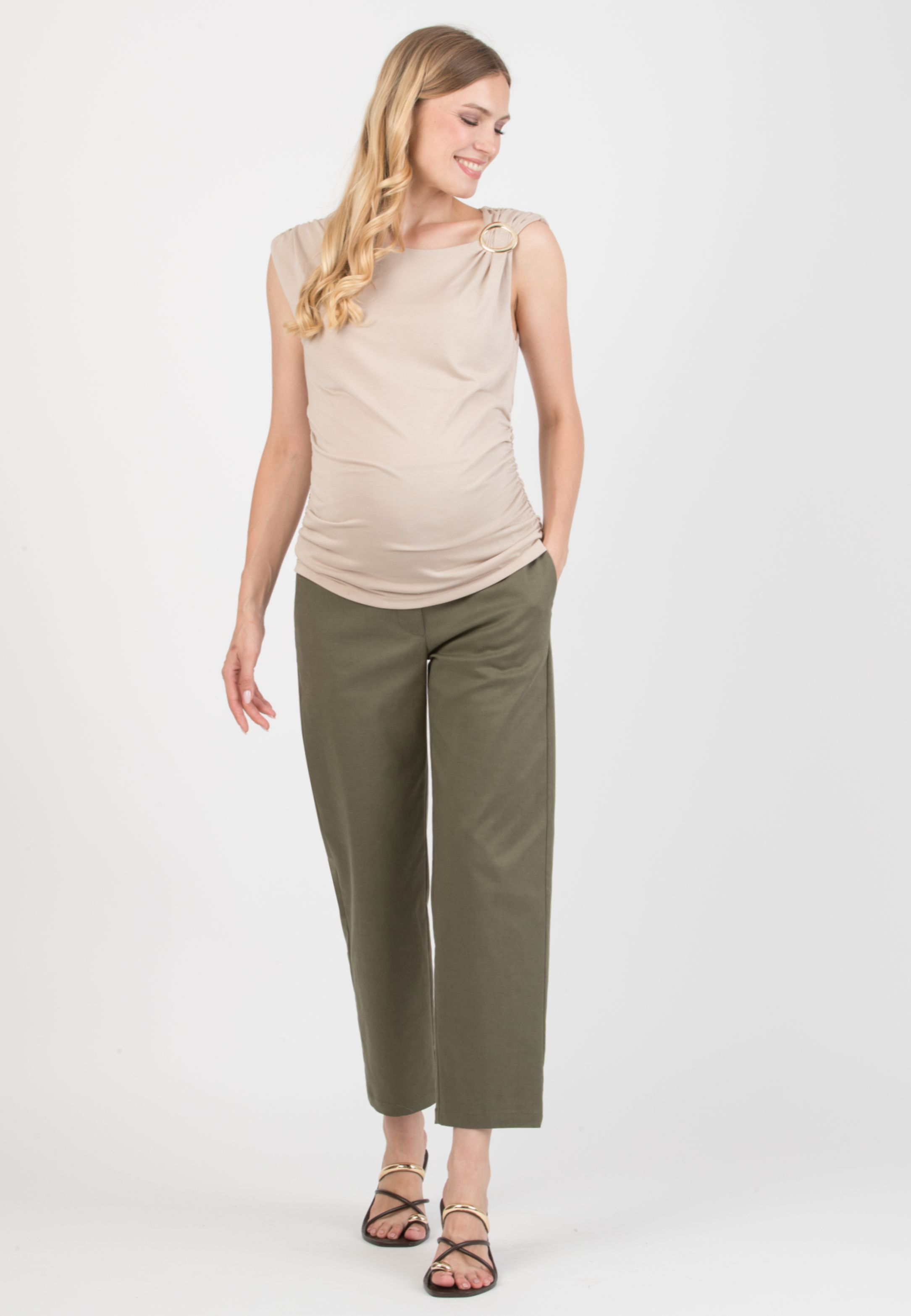 CHARLIE – Maternity Balloon-Fit Trousers in Lyocell (Verde Militare)