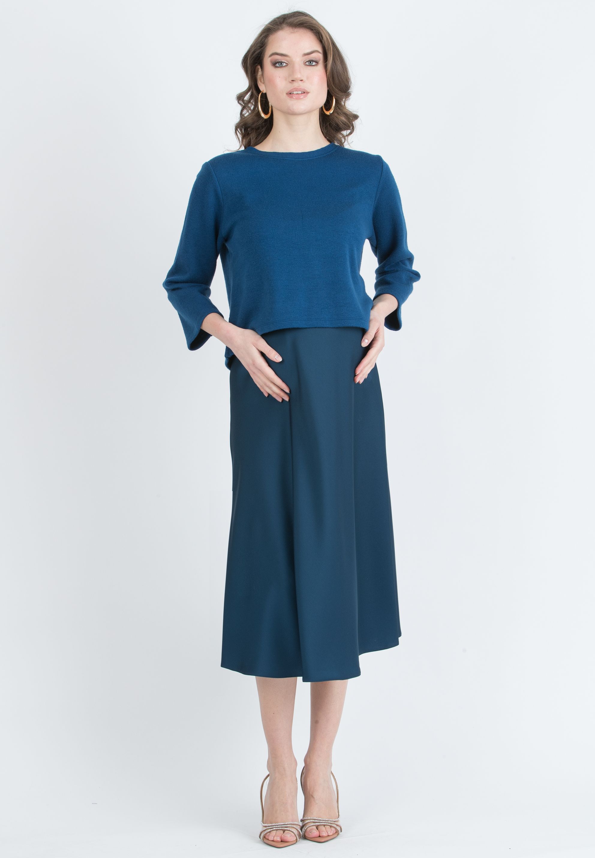 PIA – Flared Maternity Skirt in Satin (Blu)