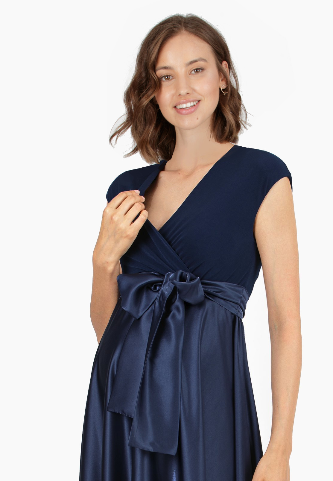 LUCREZIA - Maternity & Nursing Maxi Dress with Satin Skirt (Blu Scuro)