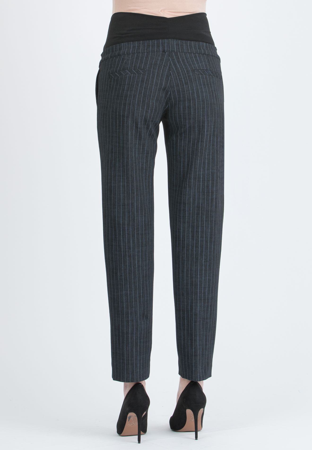 ELISA G - Maternity Tailored Slim Trousers in Warm Ponte di Roma with Pinstripe (Nero)