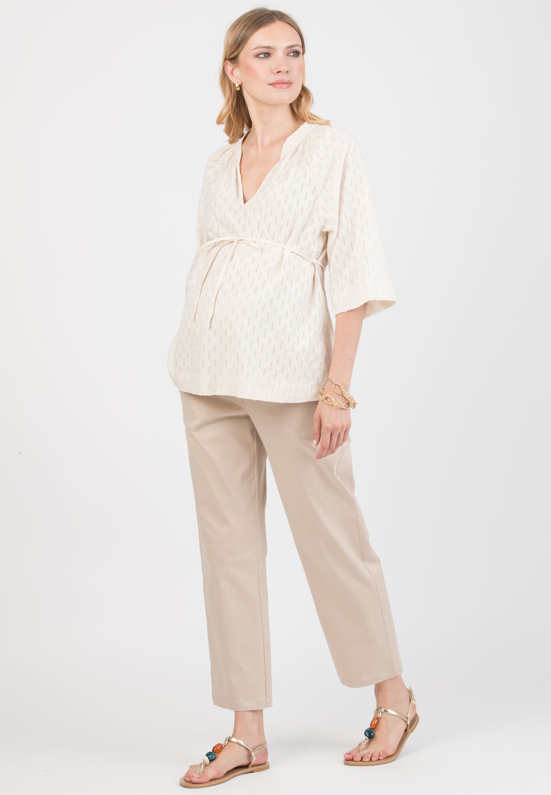 AVA - Maternity Sangallo Blouse with Adjustable Tie (Naturale)