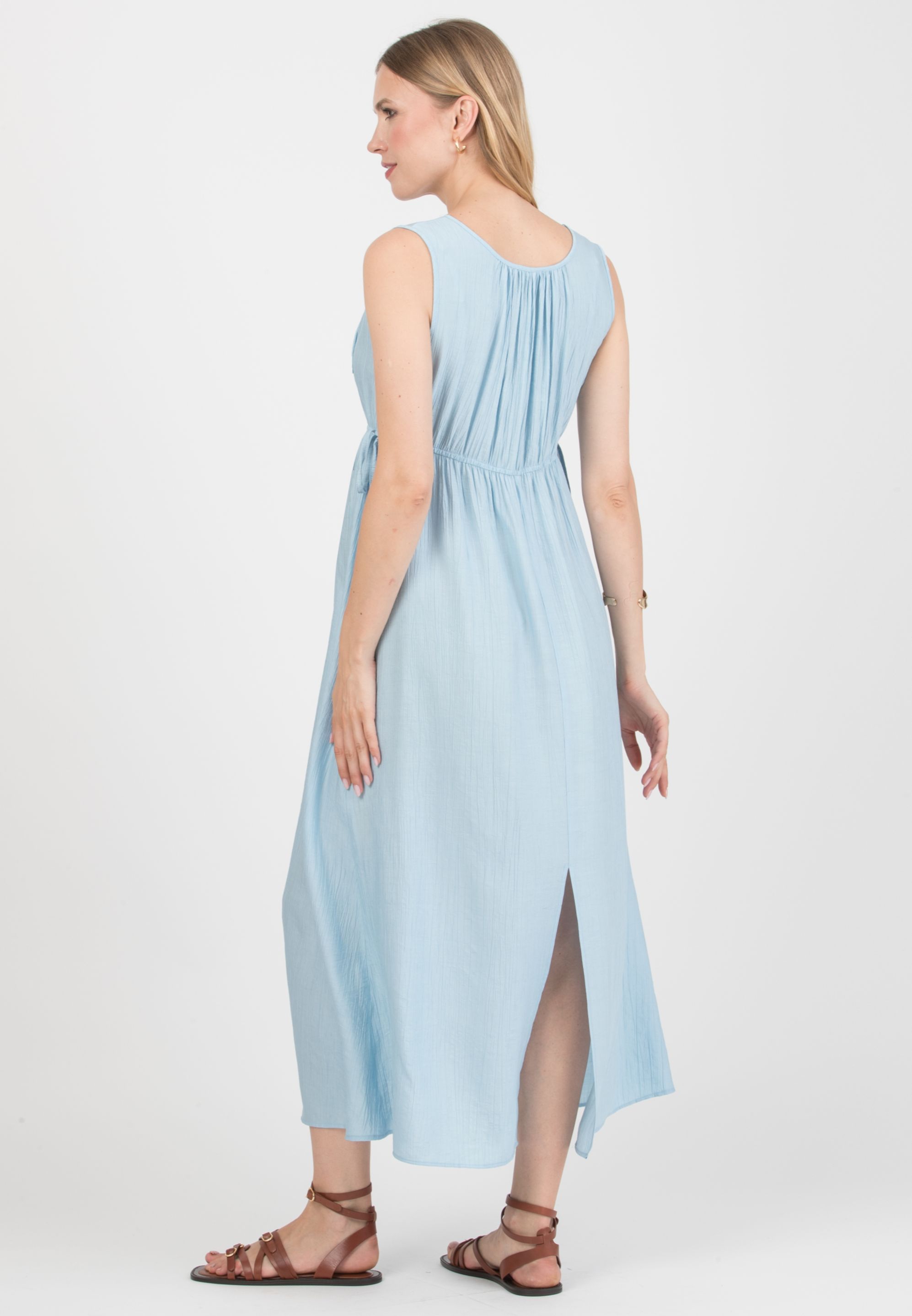 DEVA – Maternity & Nursing Dress in Viscose Crepe with Crossover Neckline (Azzurro)