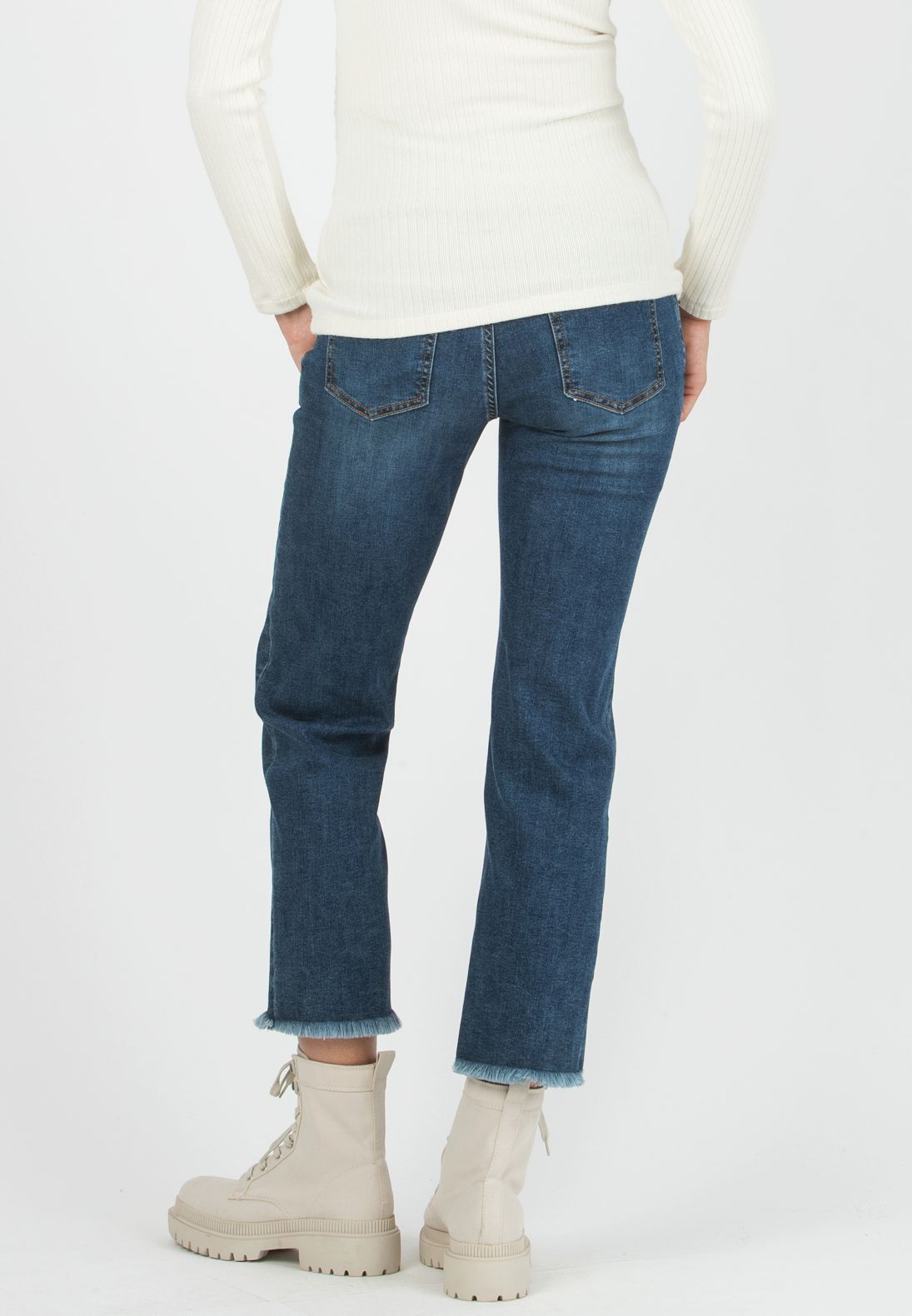 GIADA NAVY - Cropped Straight Maternity Jeans with Fringed Hem (Blu)